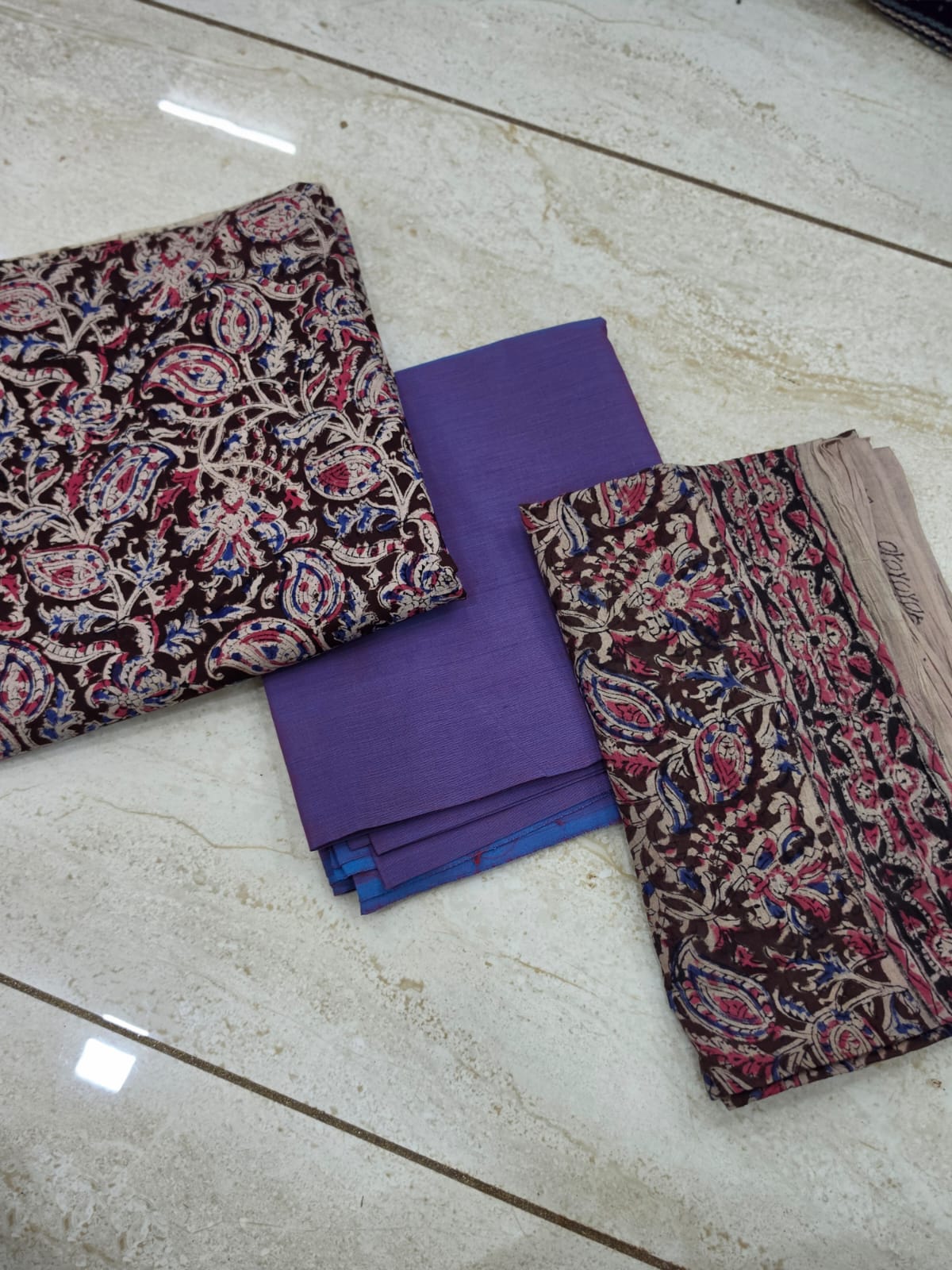 3 pc Unstitched Block Print Plain Salwar Suit