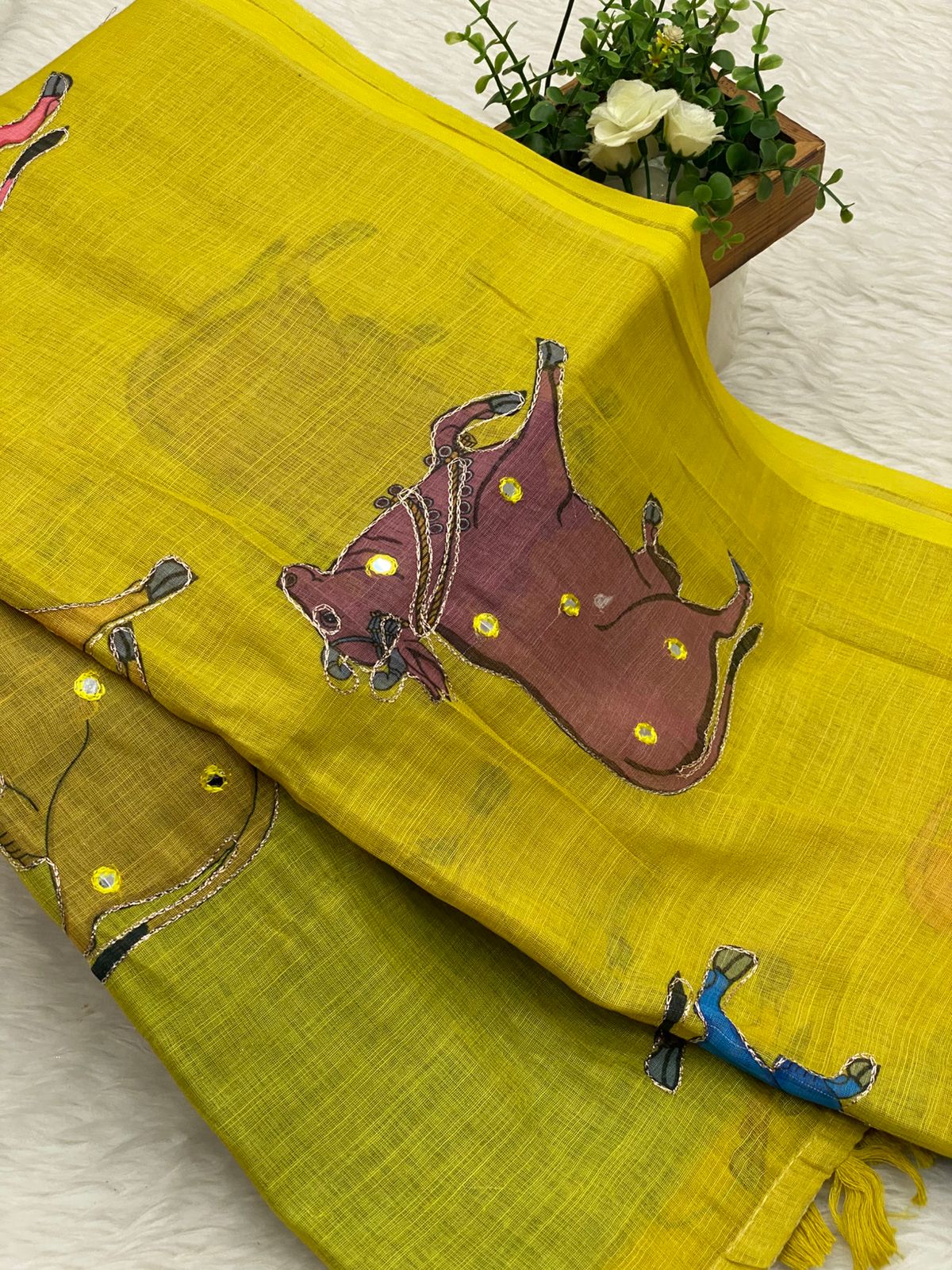 Linen with Mirror Work Saree