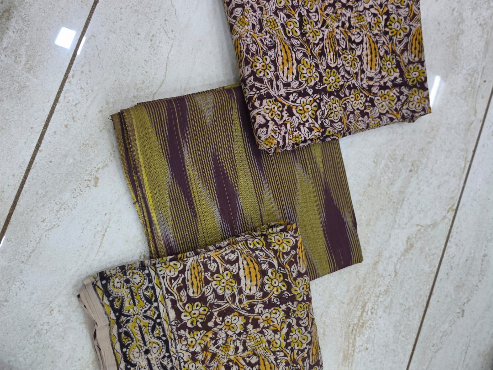 3 Pc Unstitched Block Printed Ikkat Salwar