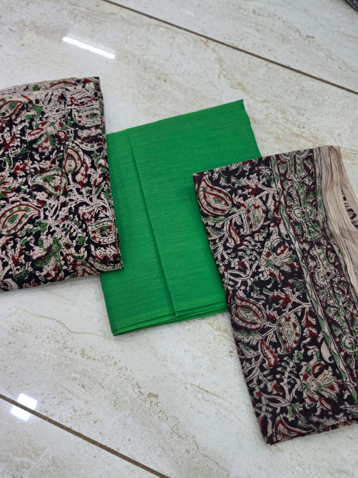 3 pc Unstitched Block Print Plain Salwar Suit