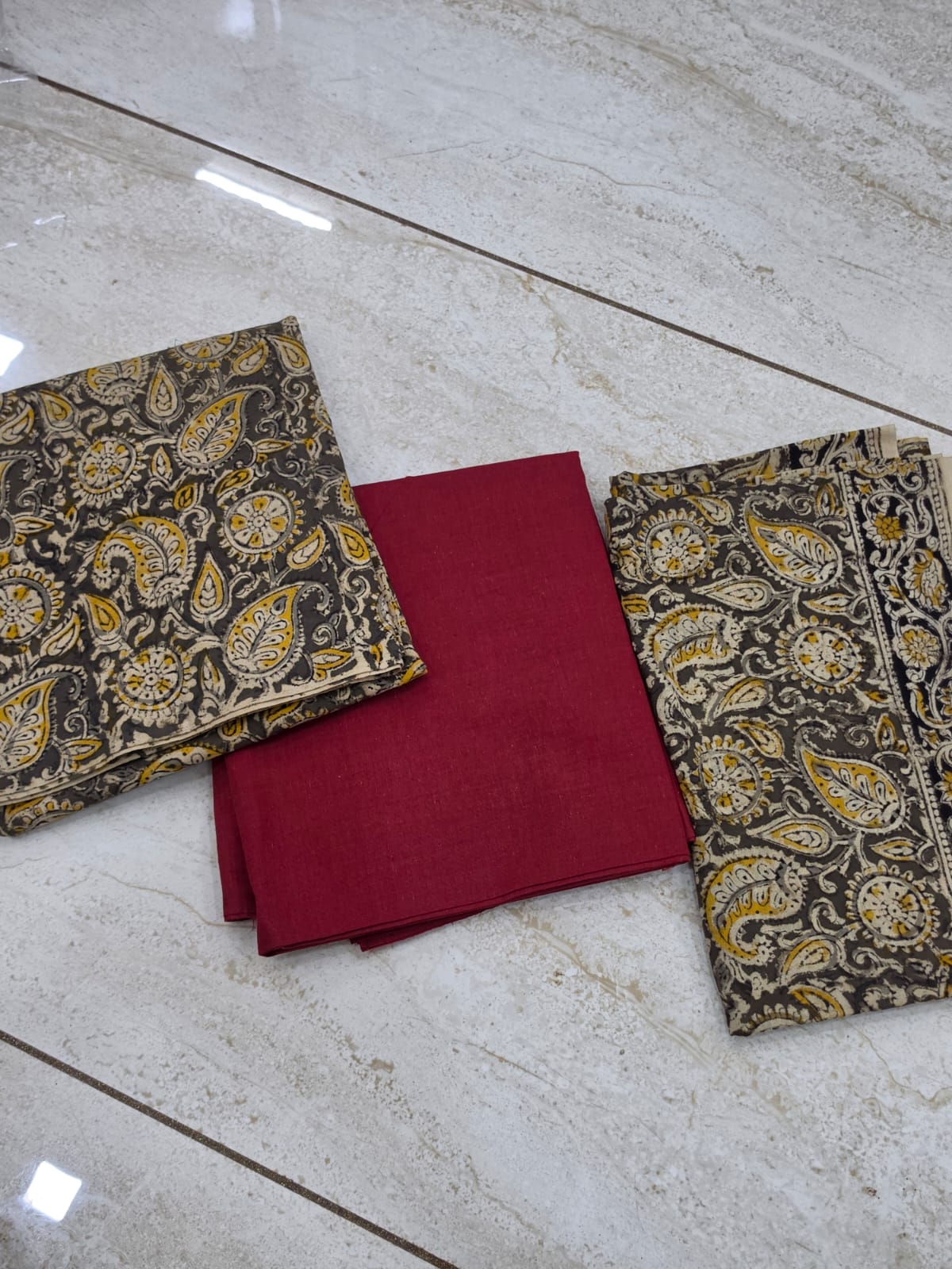 3 pc Unstitched Block Print Plain Salwar Suit