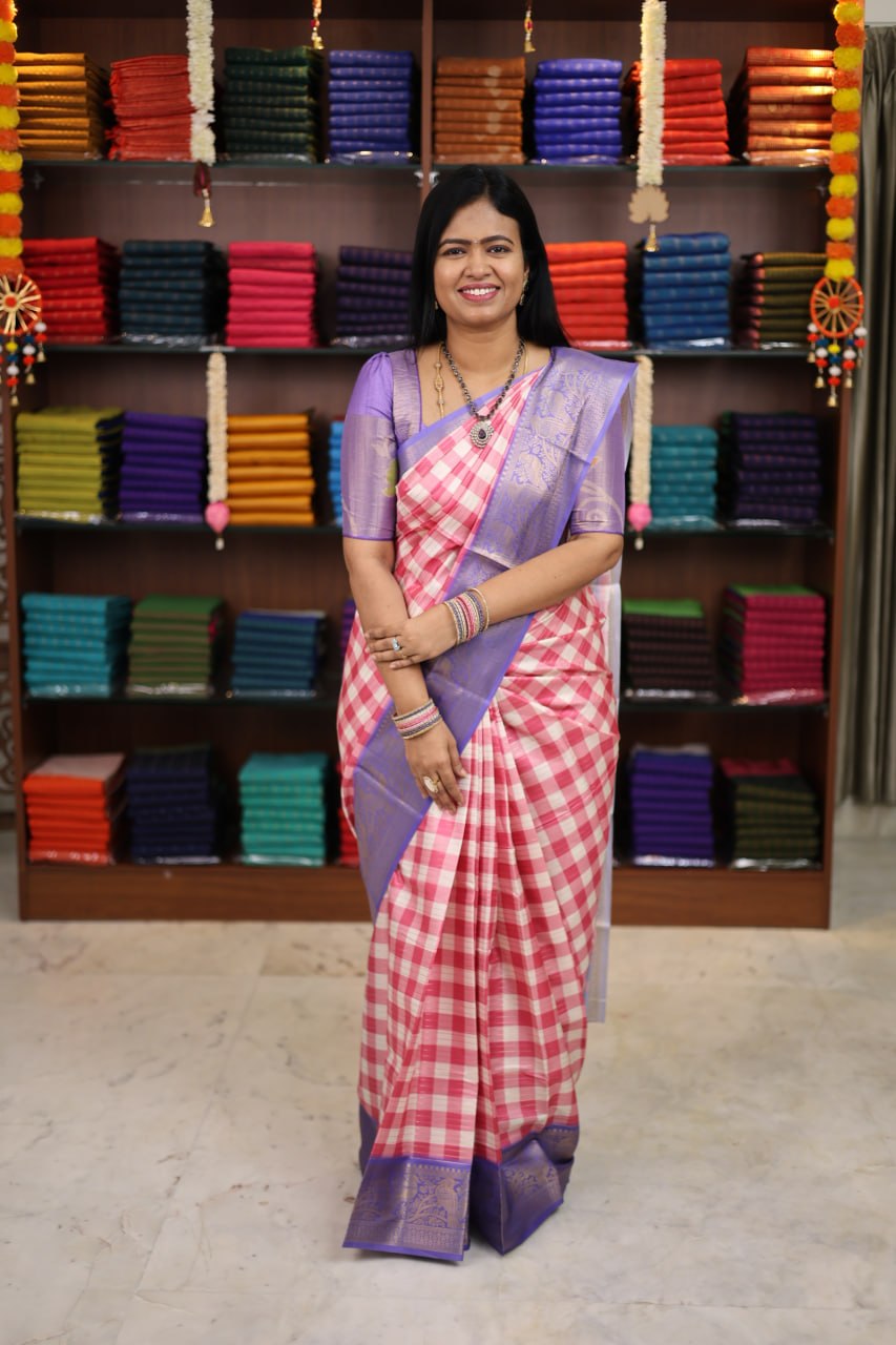 Madras Checks Semi Crepe Saree