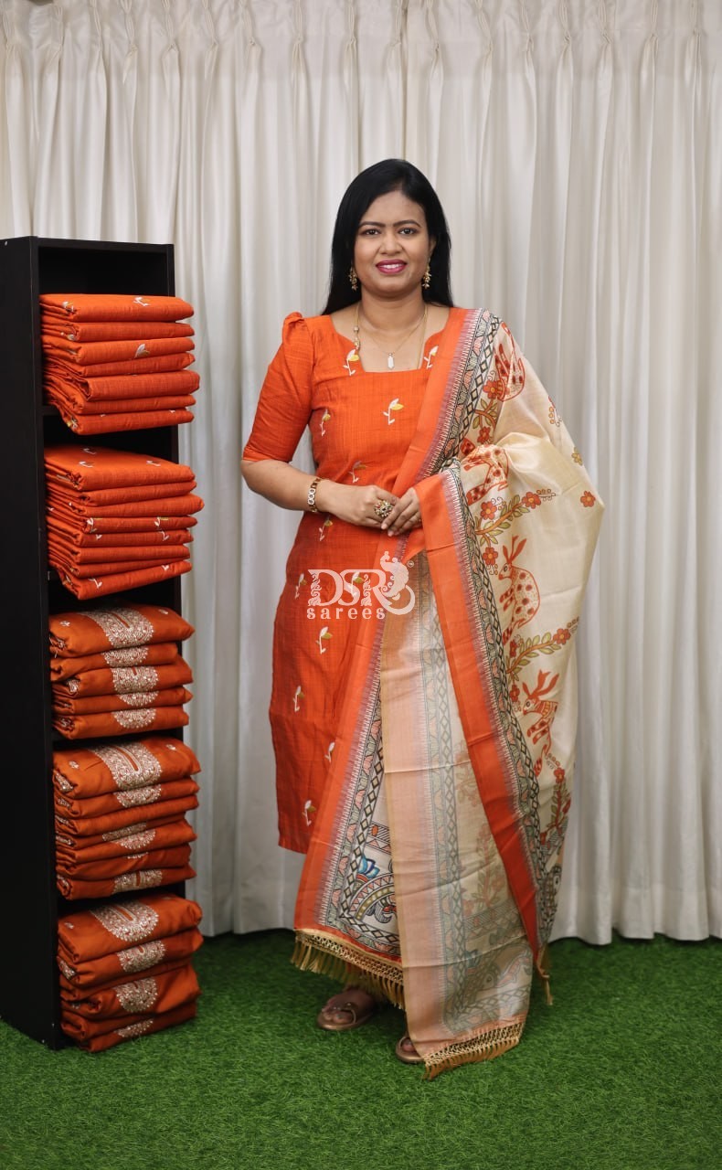 Raw Silk Salwar With Kalamkari Dupatta