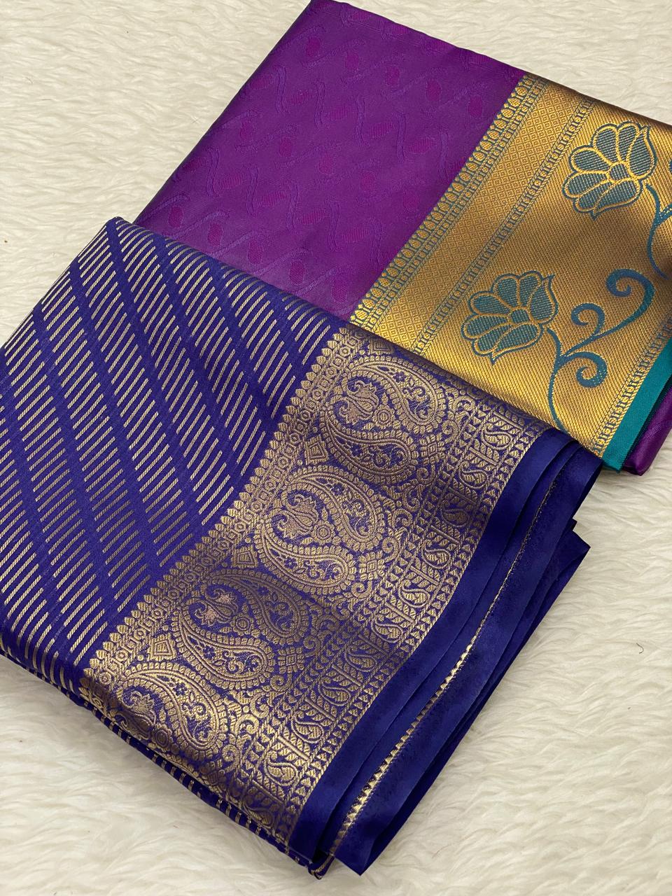 Semi Mysore Crepe Embose Combo Saree