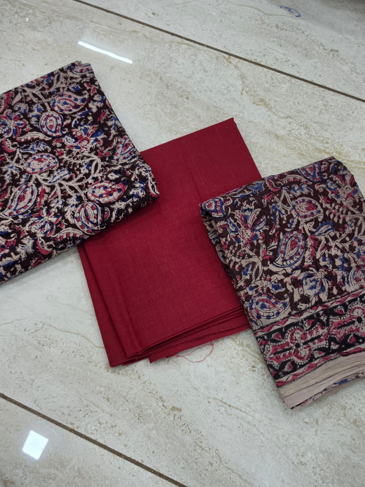 3 pc Unstitched Block Print Plain Salwar Suit