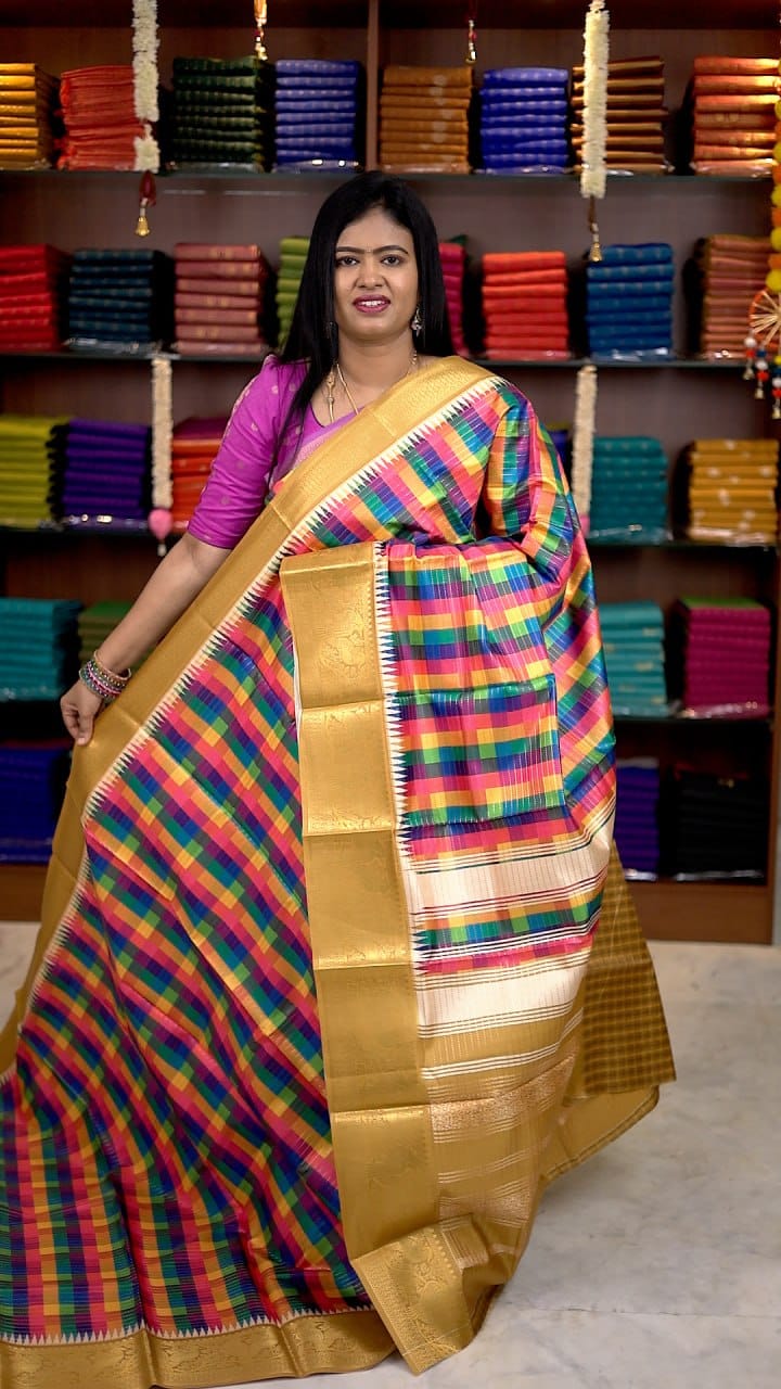 Madras Checks Semi Crepe Saree