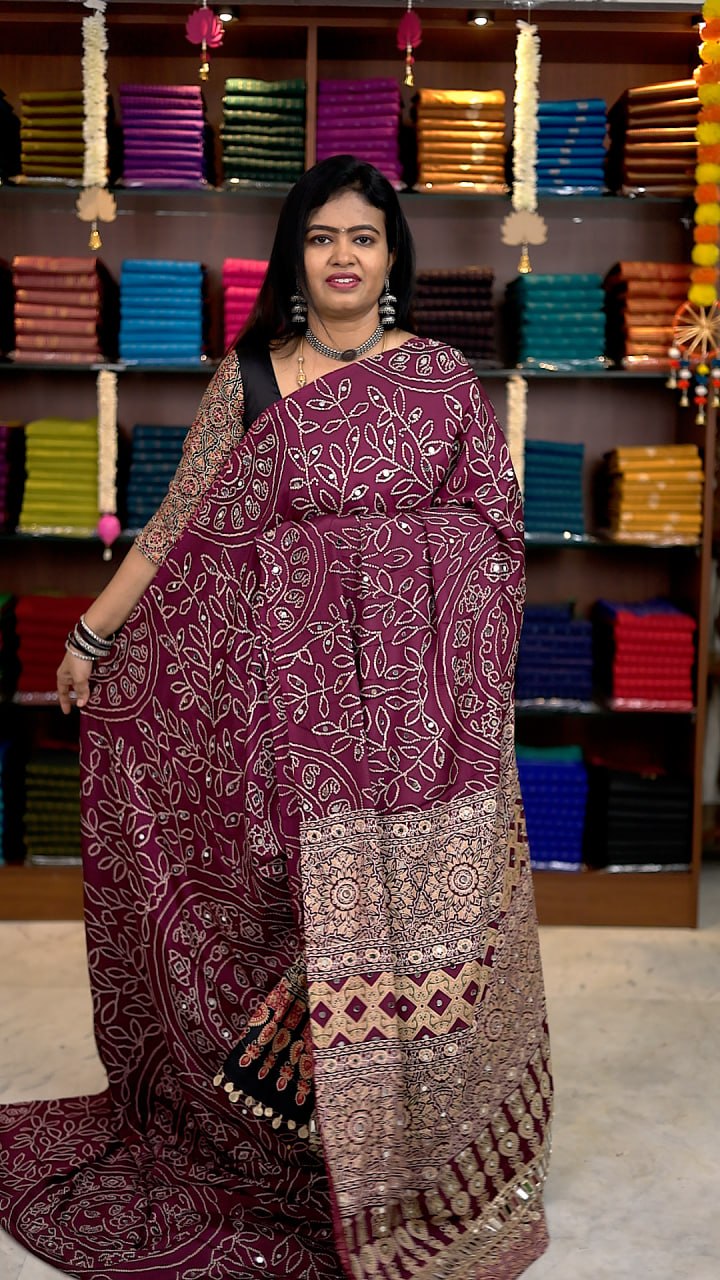 Art Modal With Original Mirror work Saree