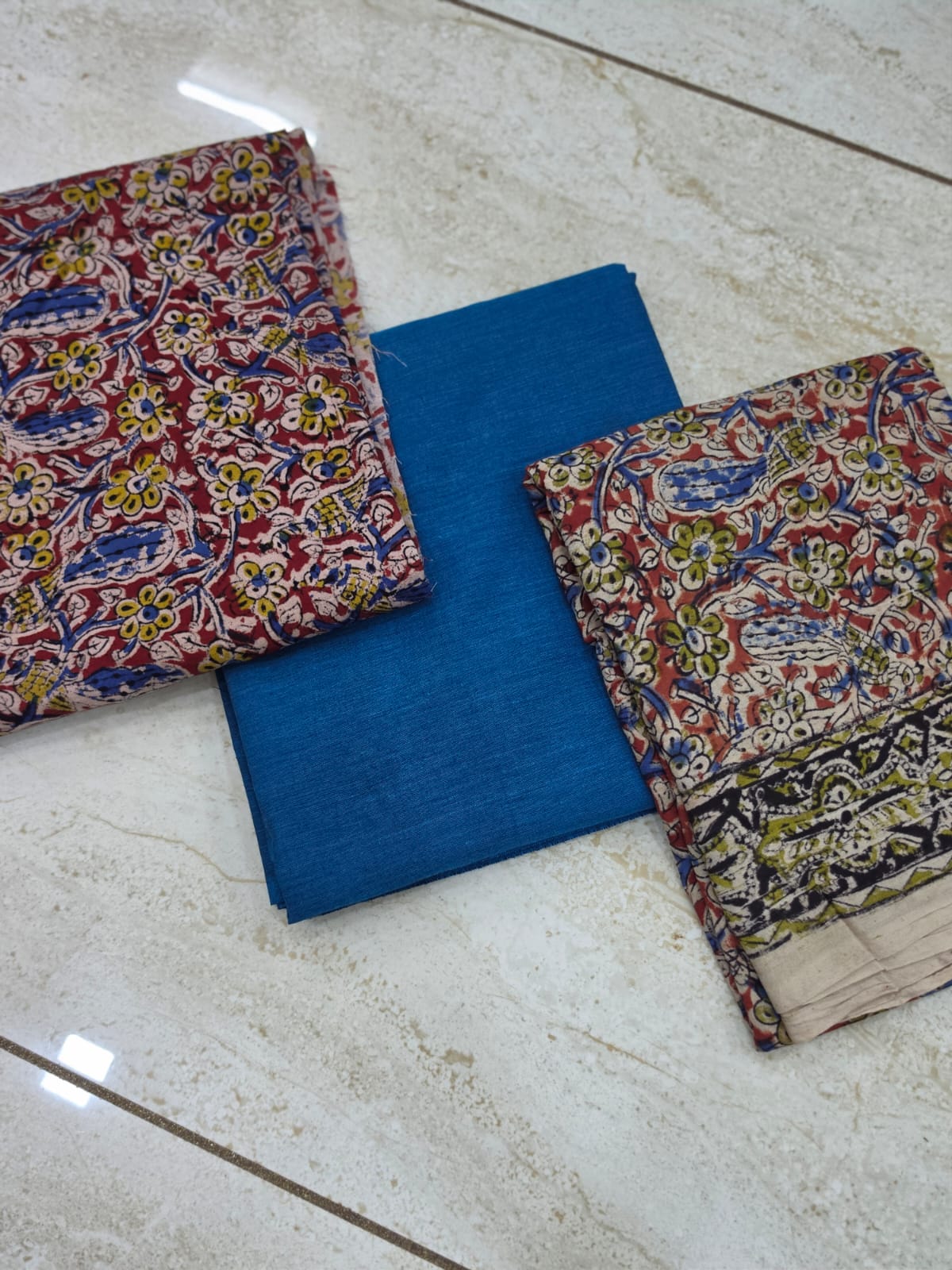 3 pc Unstitched Block Print Plain Salwar Suit
