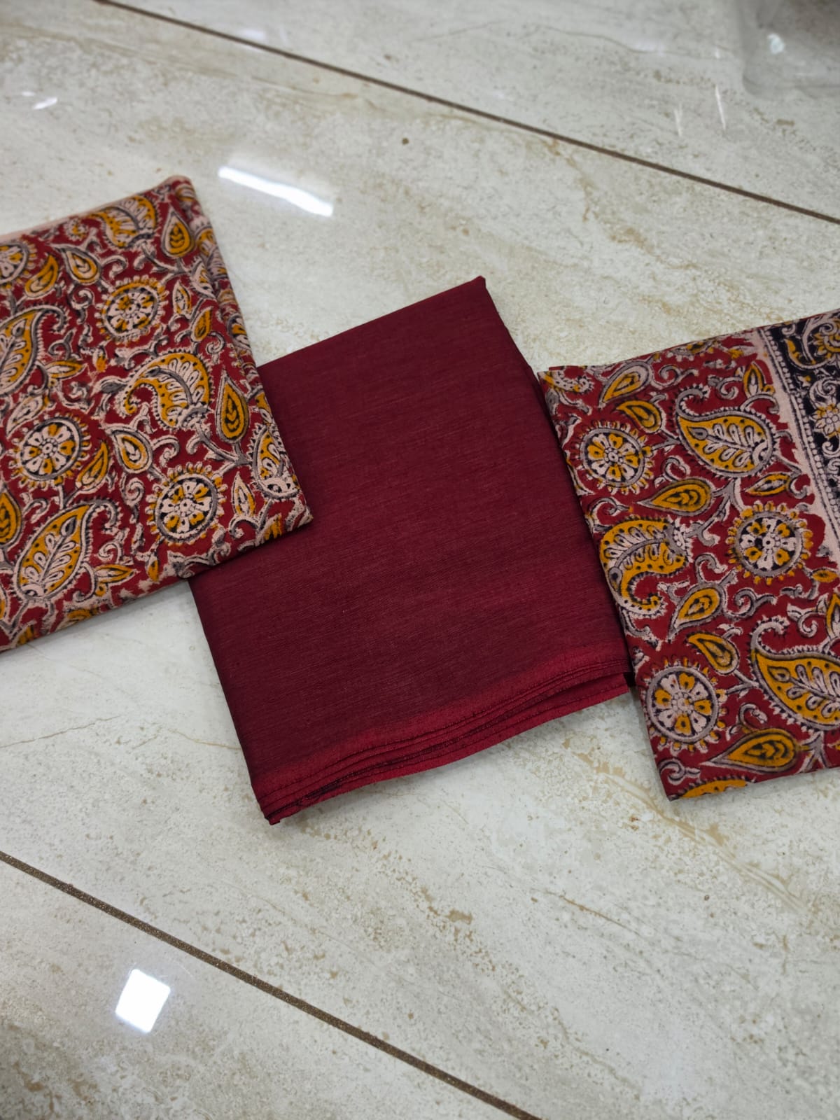 3 pc Unstitched Block Print Plain Salwar Suit