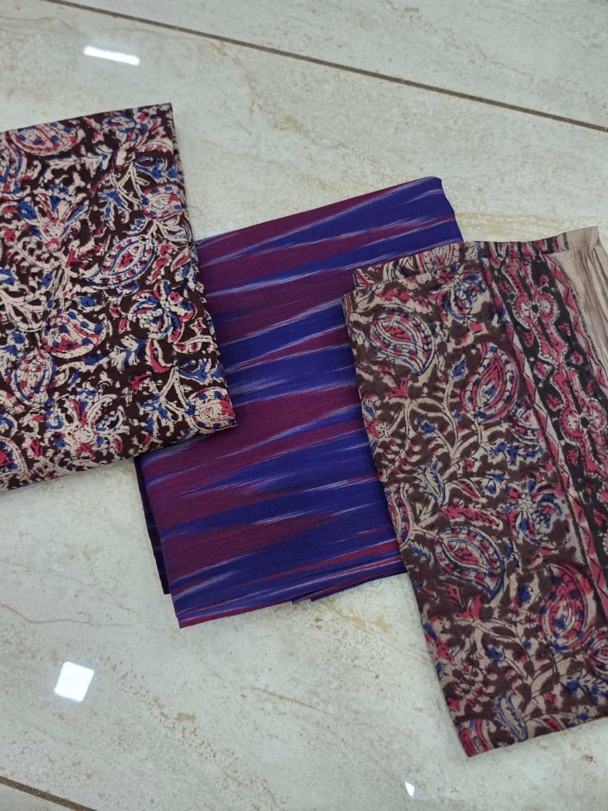 3 Pc Unstitched Block Printed Ikkat Salwar