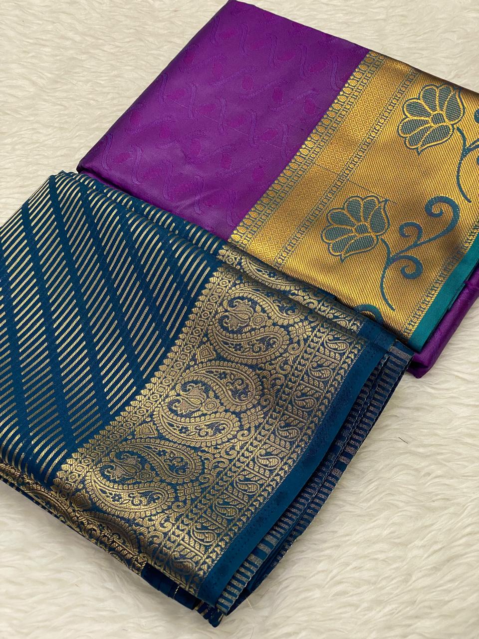 Semi Mysore Crepe Embose Combo Saree