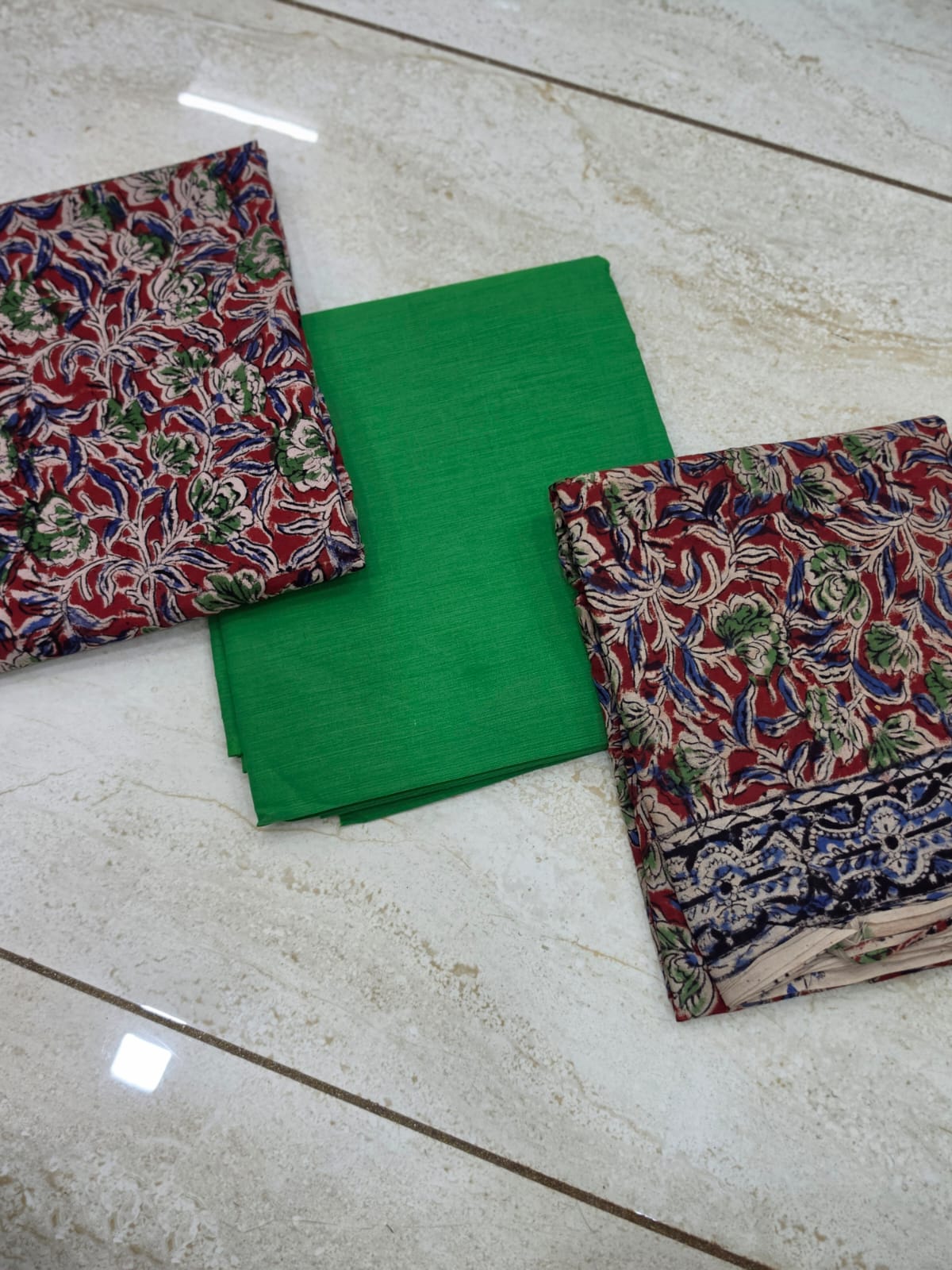 3 pc Unstitched Block Print Plain Salwar Suit