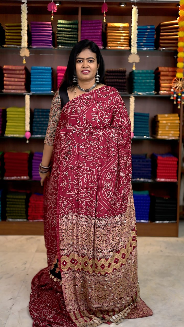 Art Modal With Original Mirror work Saree