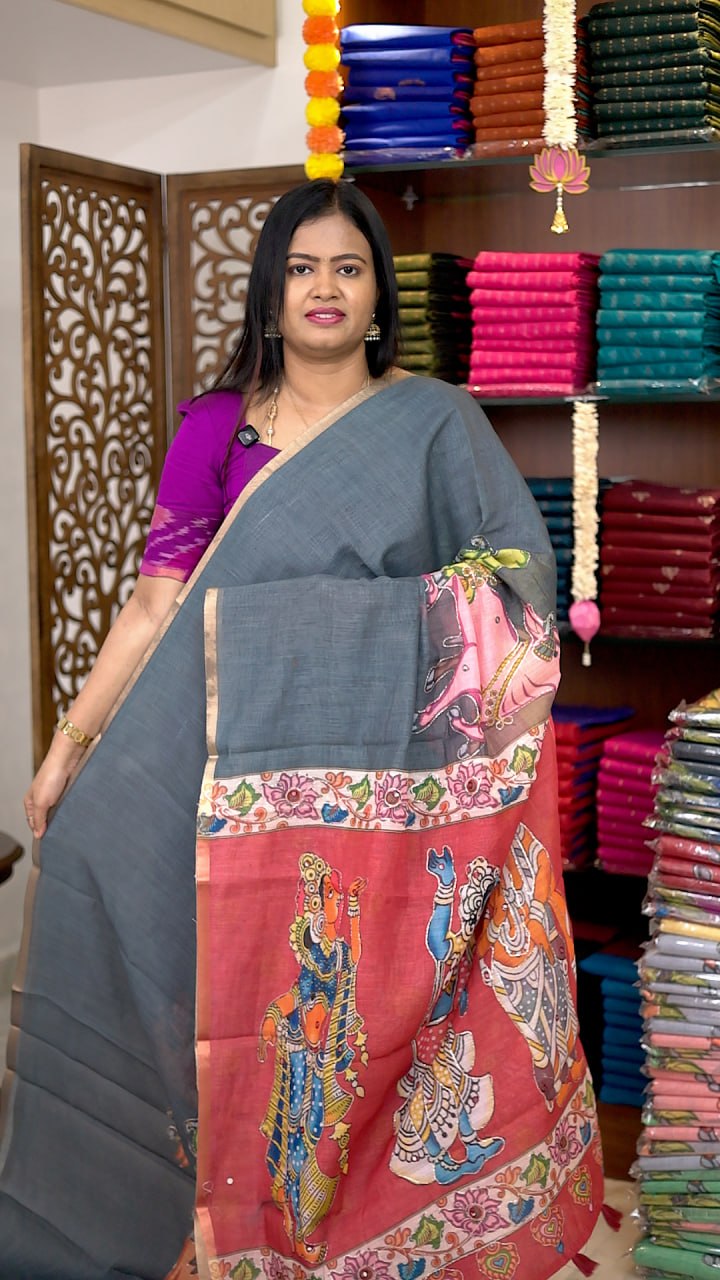 Digital Linen khadhi cotton Sarees