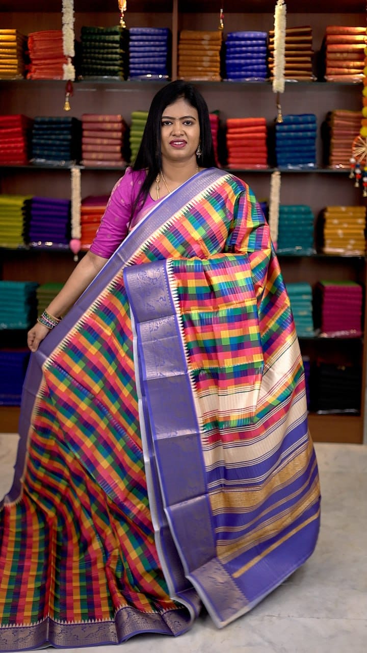 Madras Checks Semi Crepe Saree