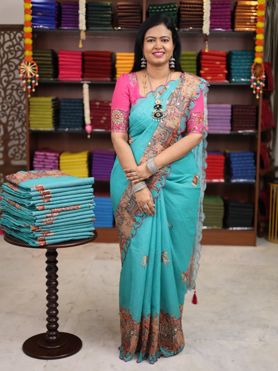 Linen with Mirror Work Saree