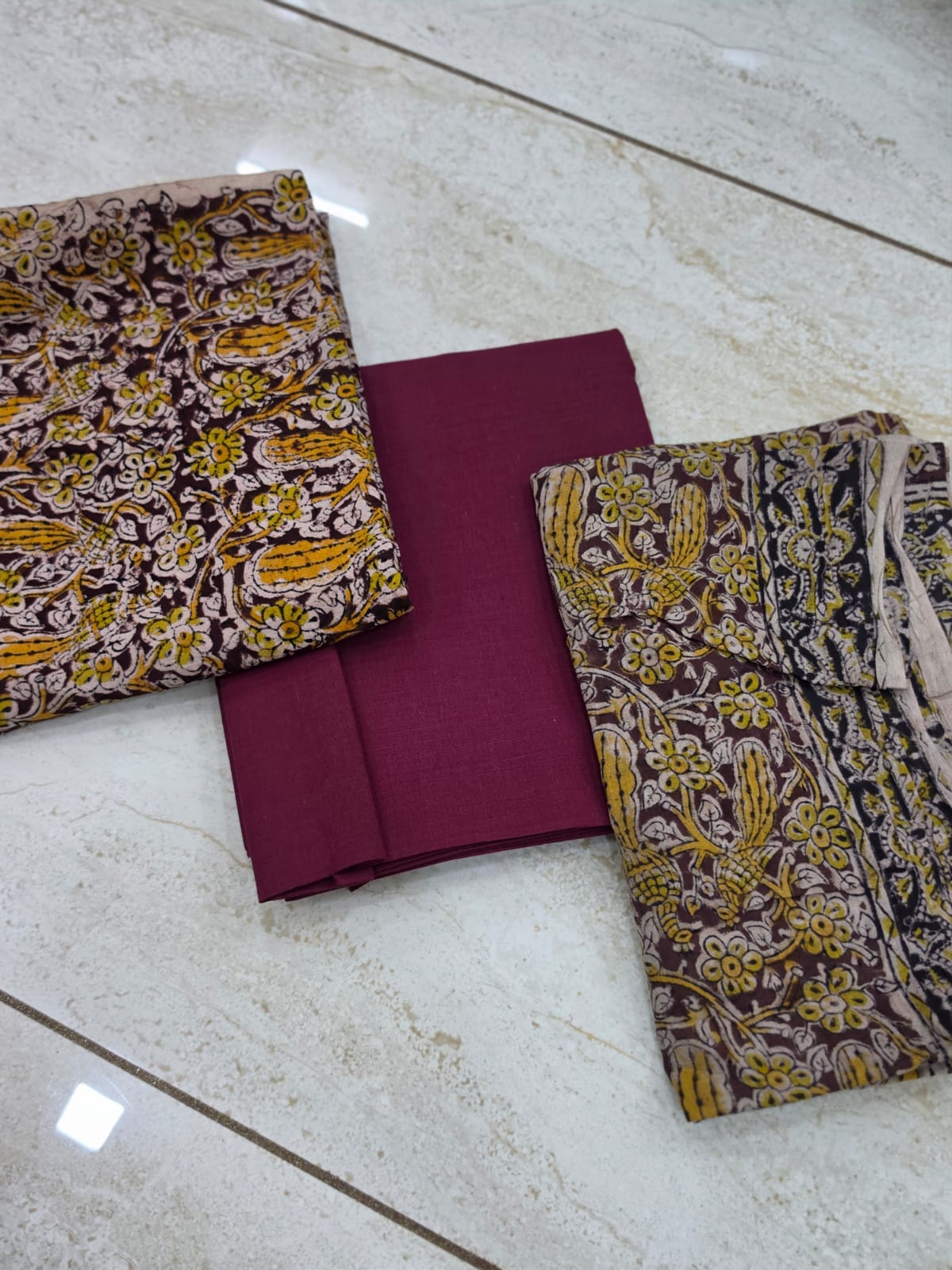 3 pc Unstitched Block Print Plain Salwar Suit