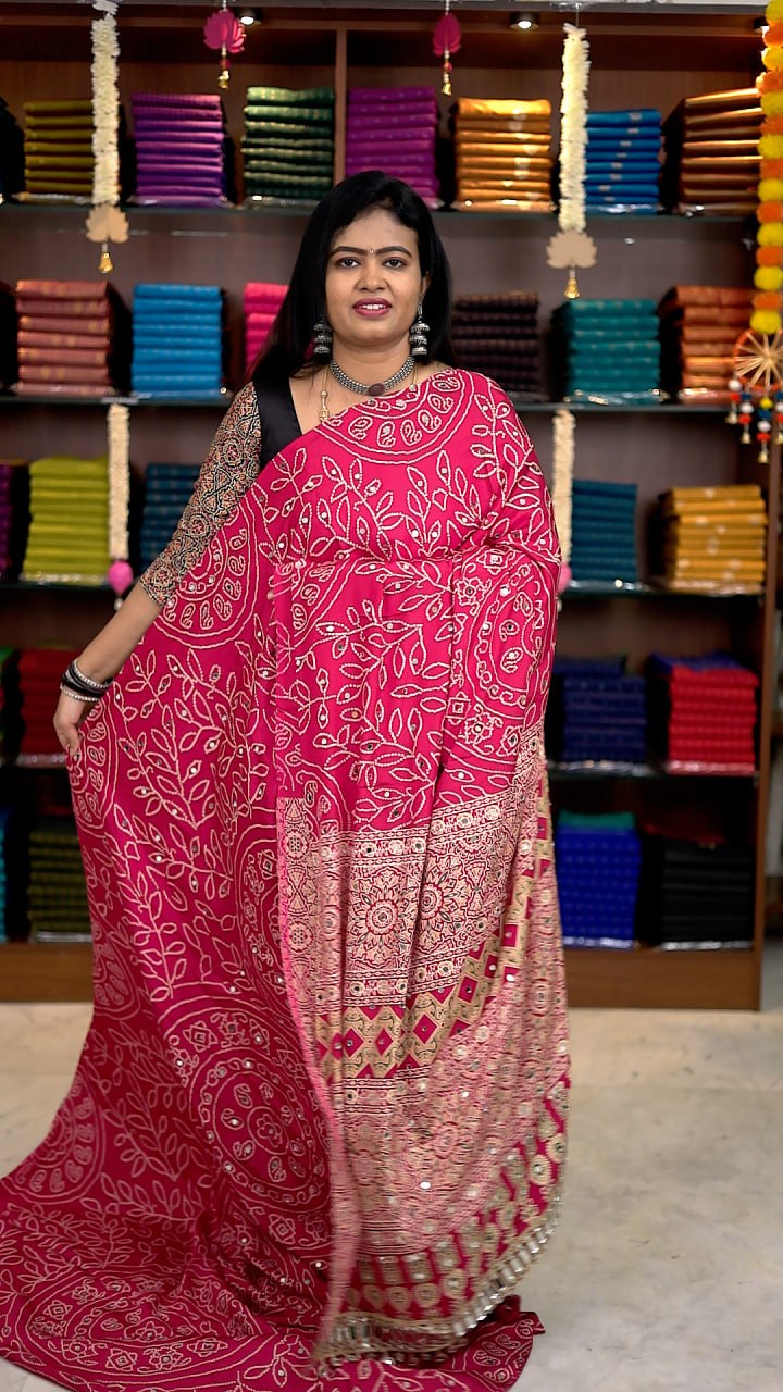 Art Modal With Original Mirror work Saree