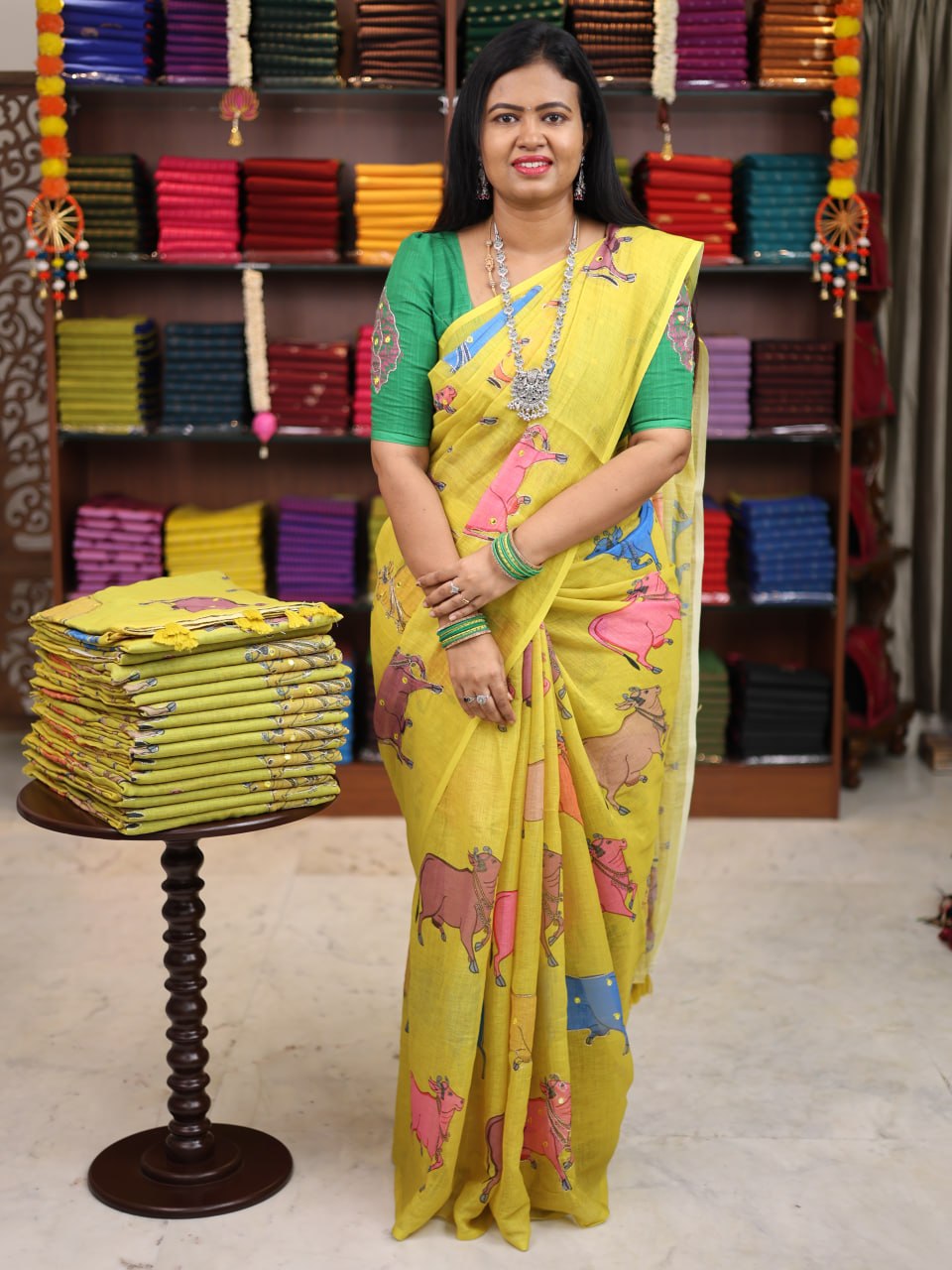 Linen with Mirror Work Saree