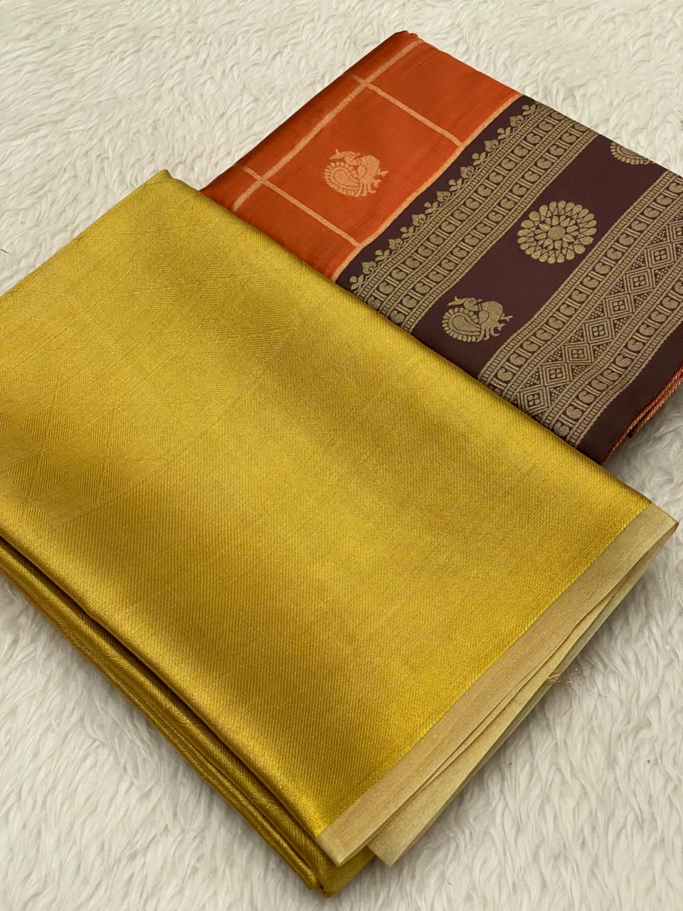 Gold Tissue Kanchi Viscose Combo Saree