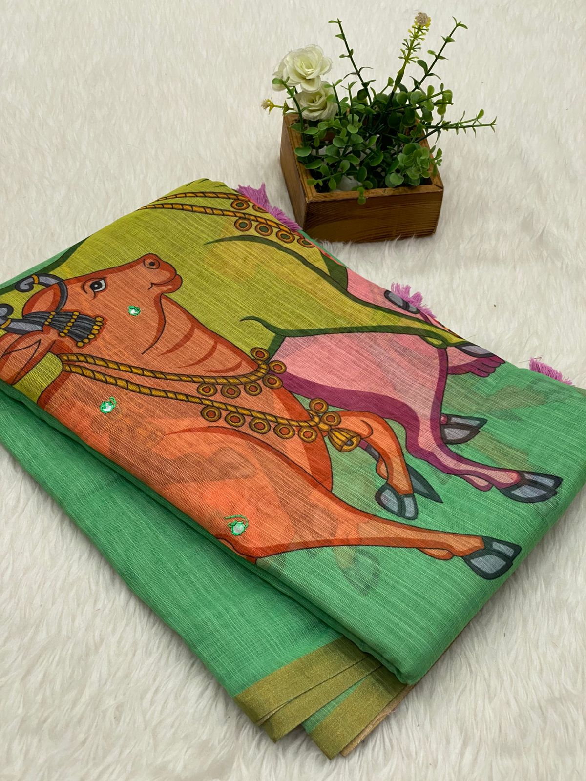 Mirror Work Chanderi Sico Sarees