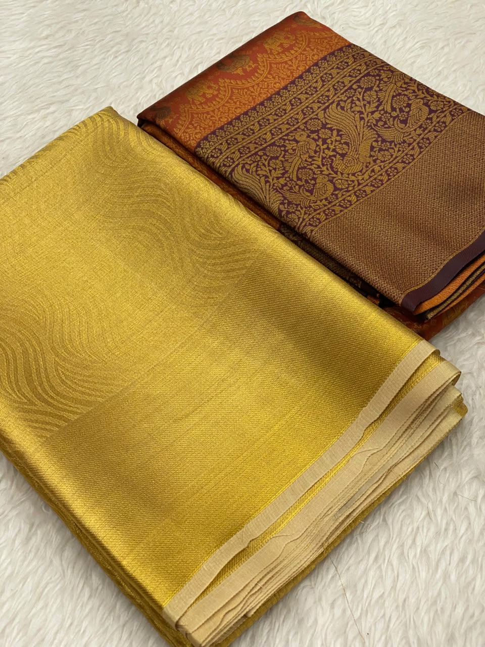 Gold Tissue Kanchi Viscose Combo Saree