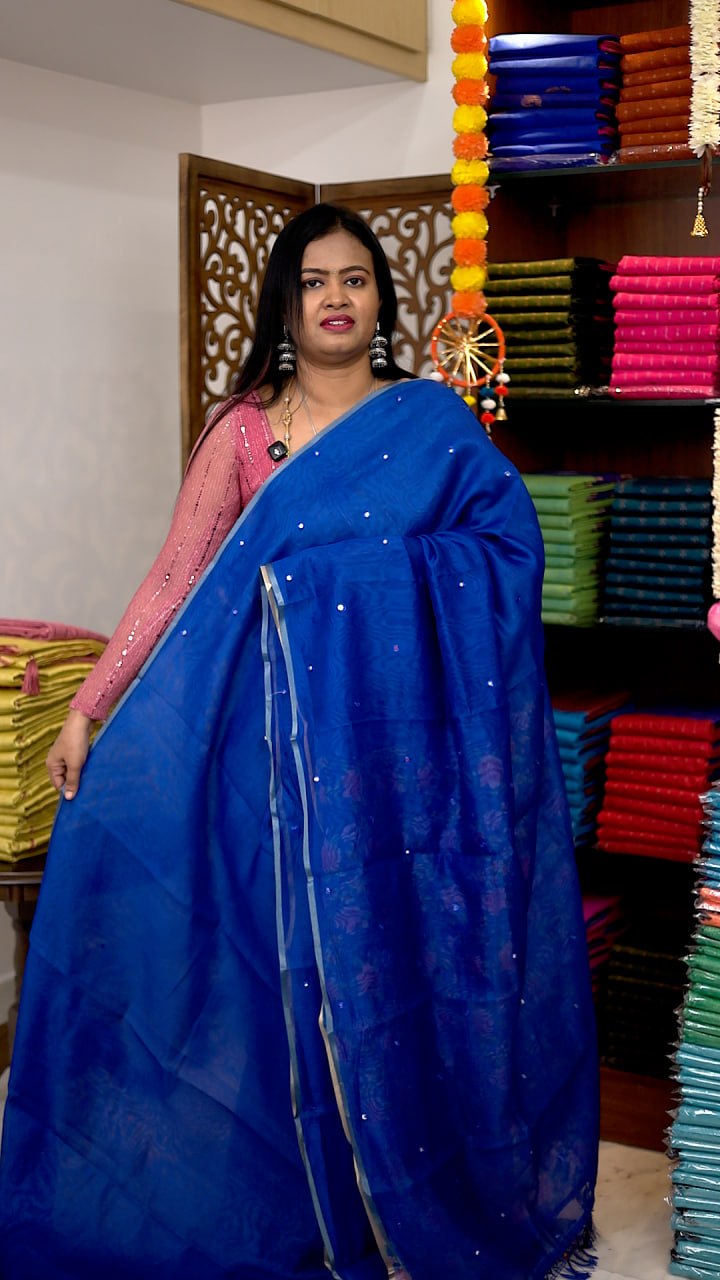 Mirror Work Chanderi Sico Sarees