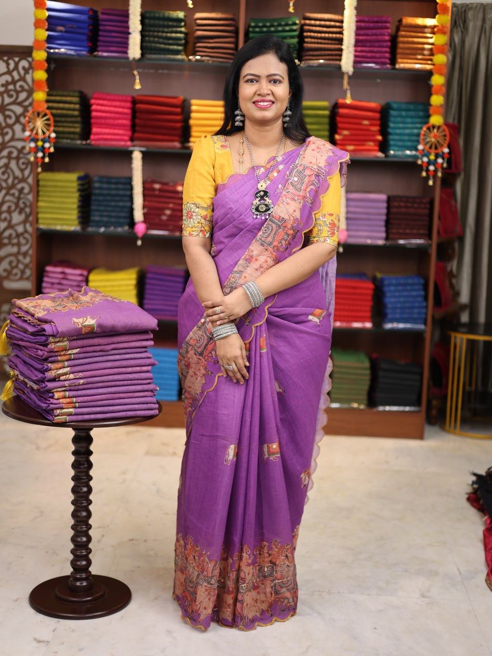 Linen with Mirror Work Saree