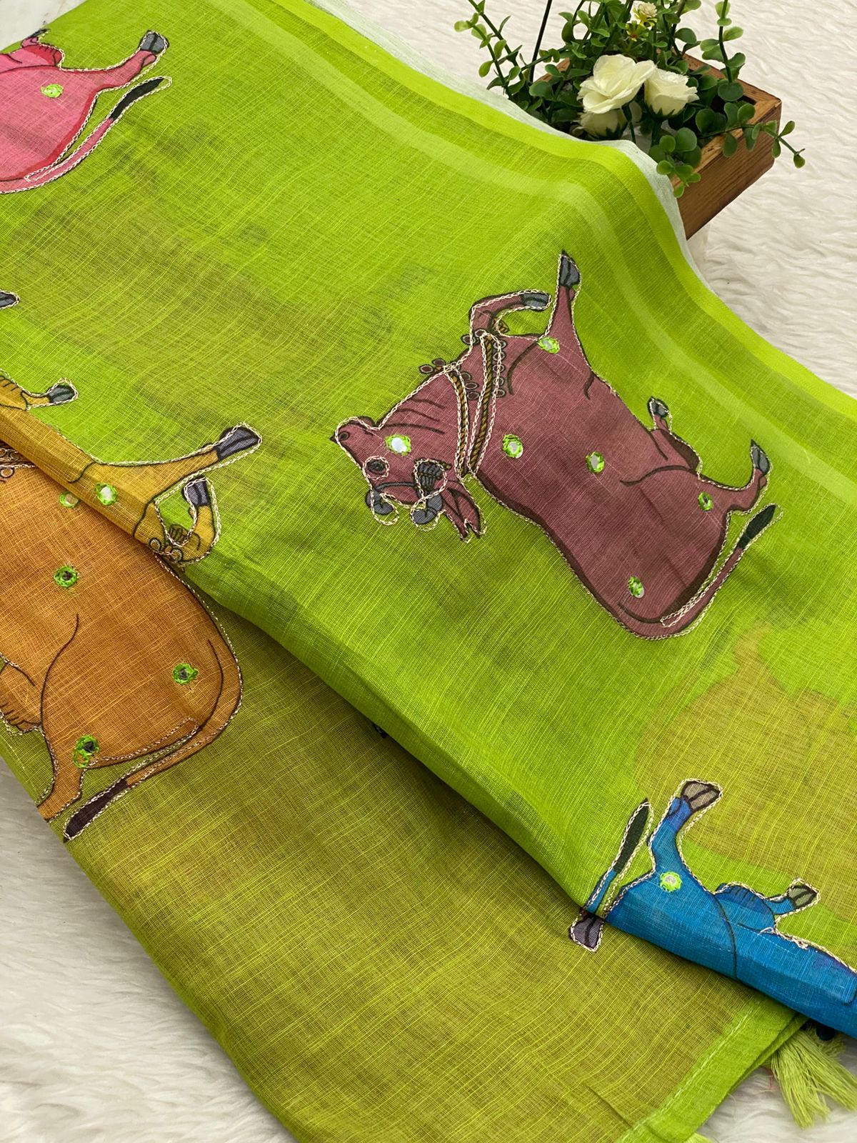 Linen with Mirror Work Saree