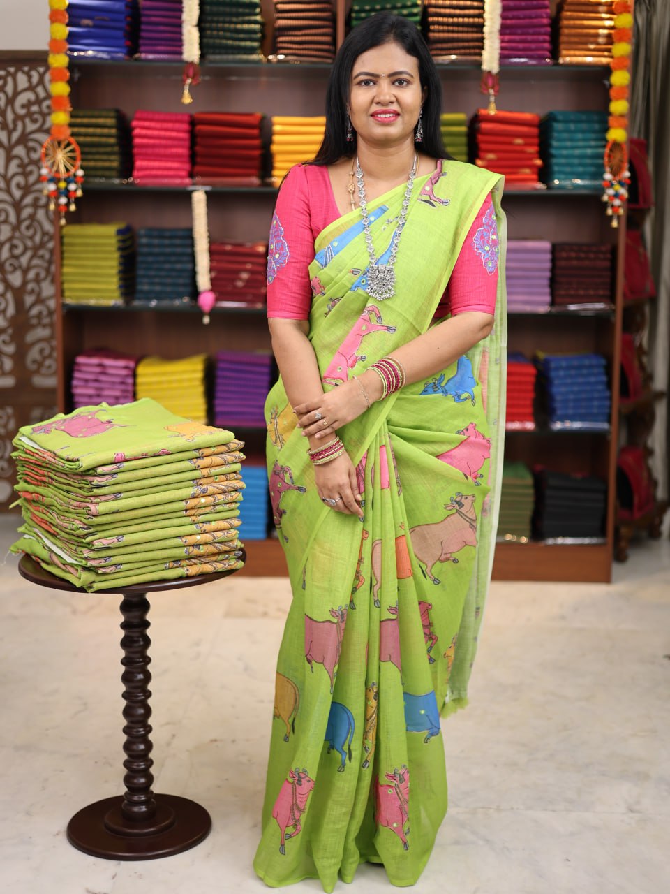 Linen with Mirror Work Saree