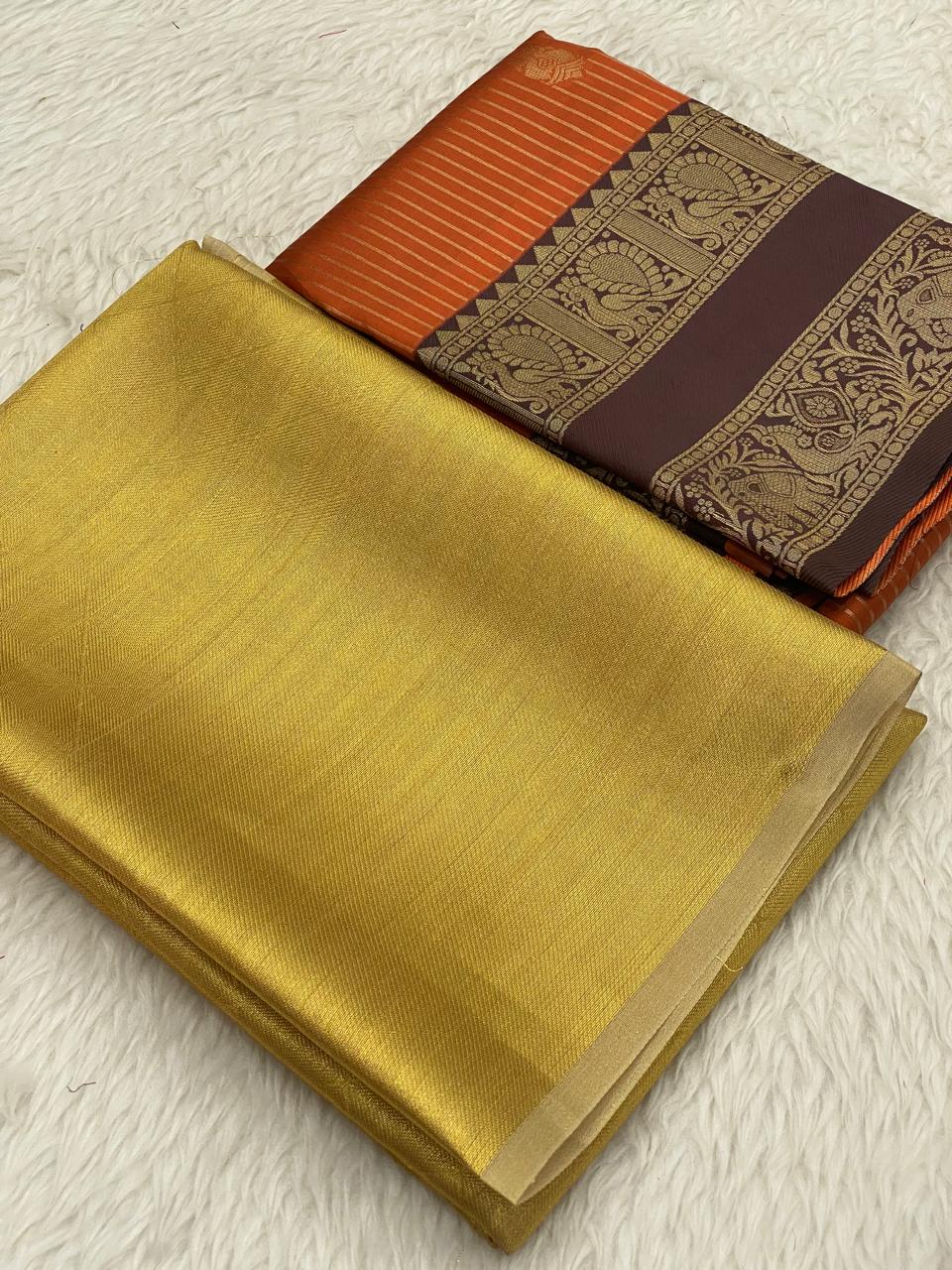 Gold Tissue Kanchi Viscose Combo Saree