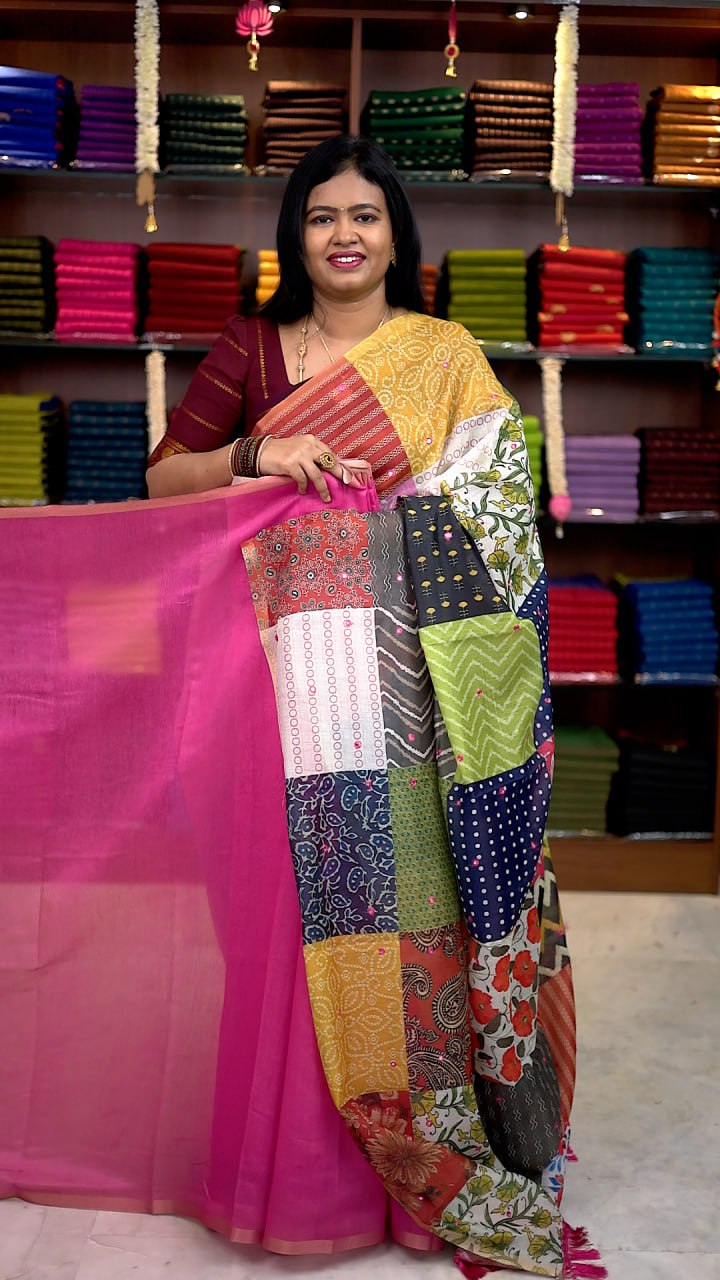 Mirror Work Chanderi Sico Sarees