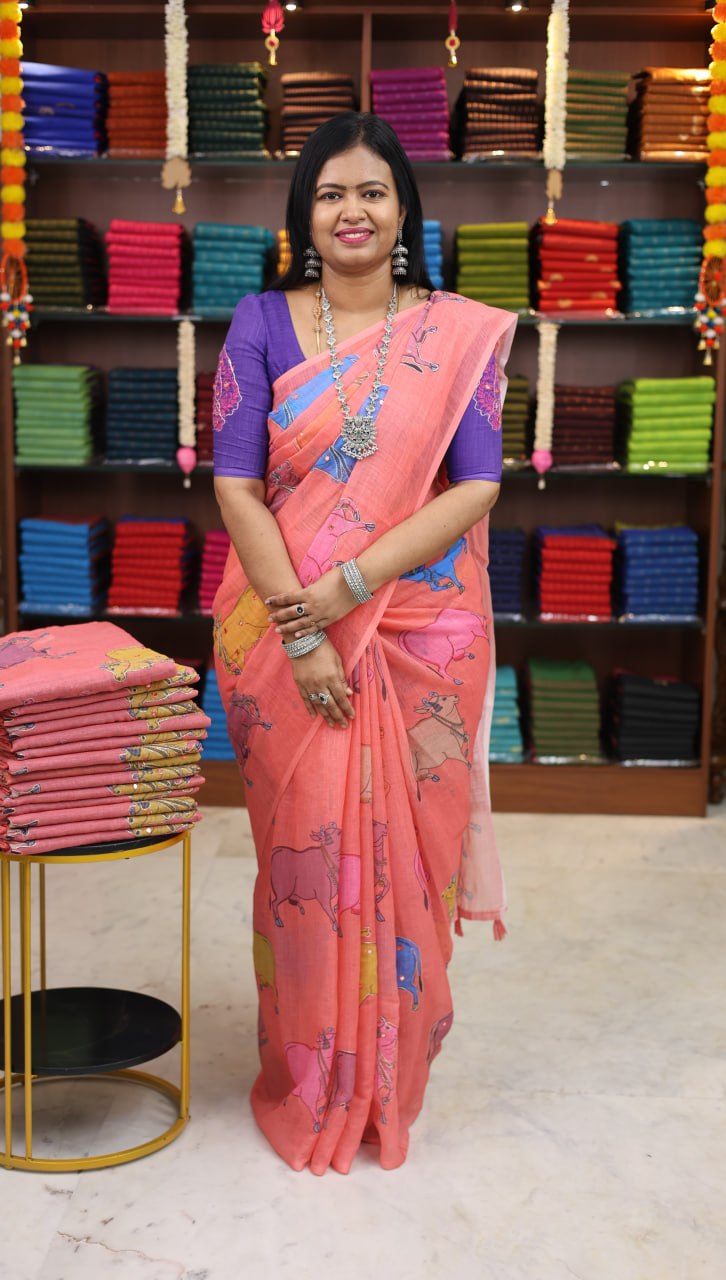 Linen with Mirror Work Saree