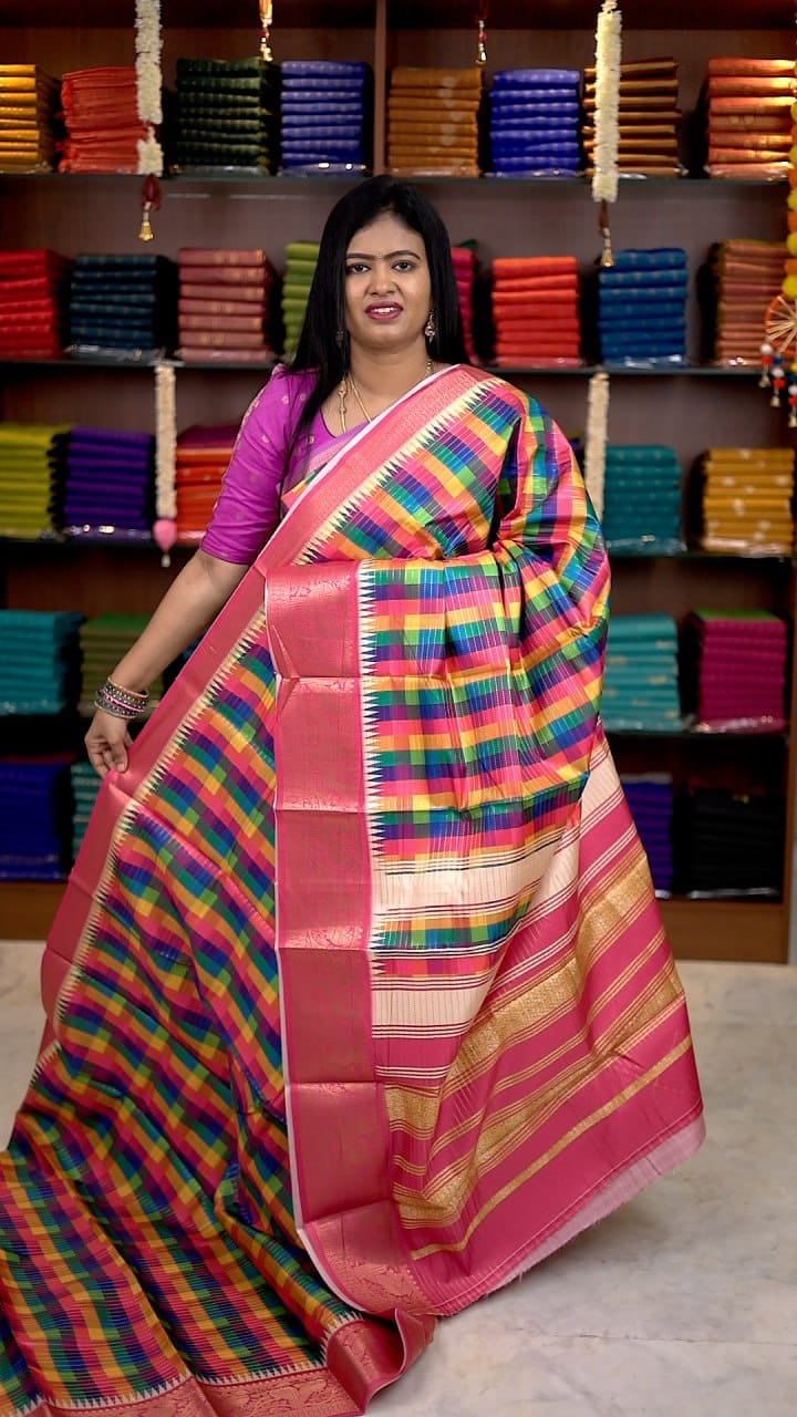 Madras Checks Semi Crepe Saree