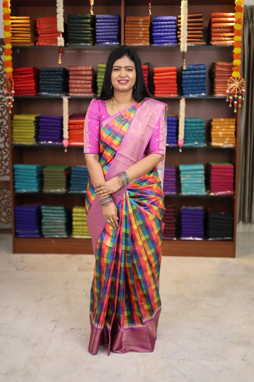 Madras Checks Semi Crepe Saree
