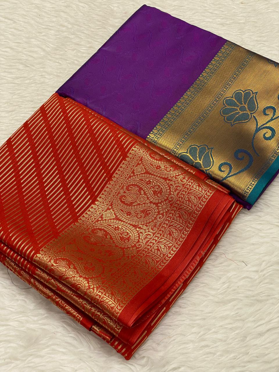 Semi Mysore Crepe Embose Combo Saree