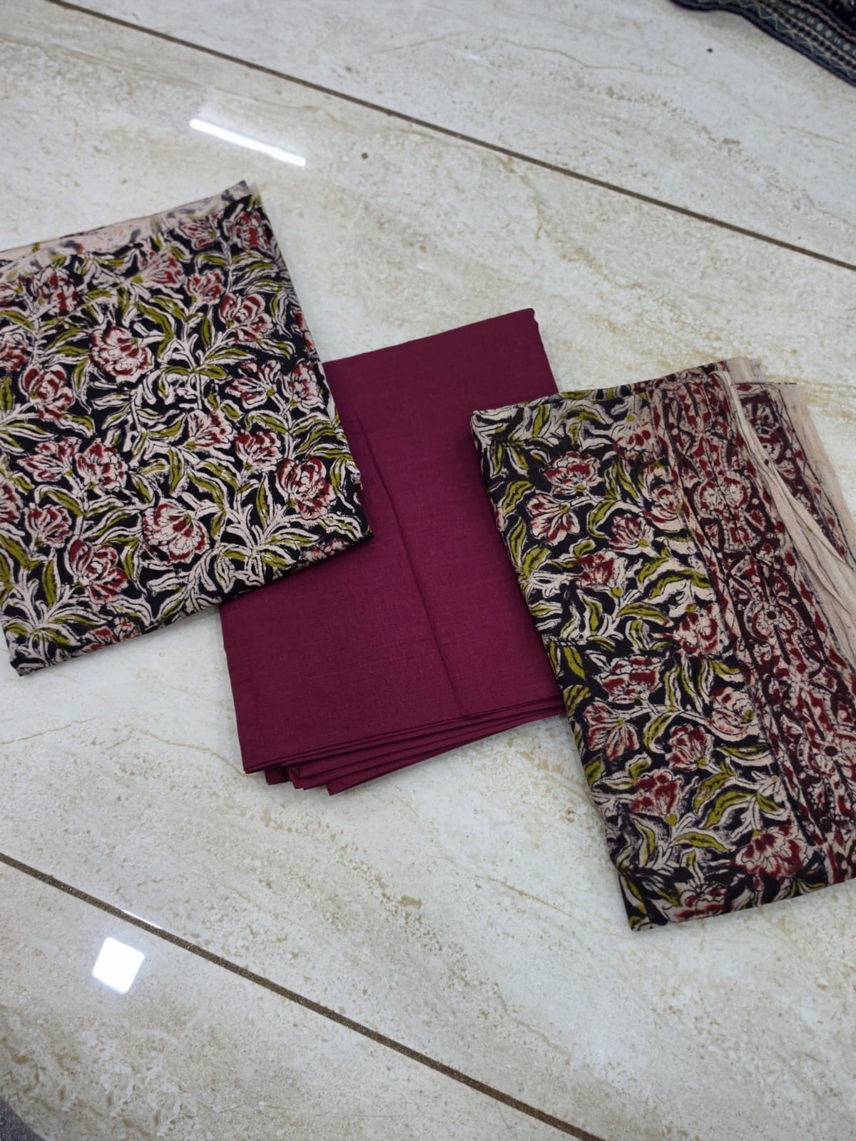 3 pc Unstitched Block Print Plain Salwar Suit