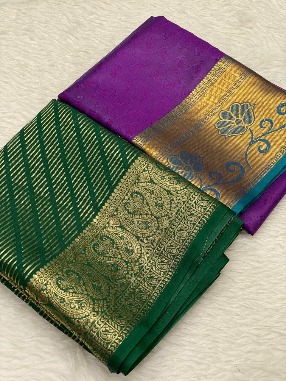 Semi Mysore Crepe Embose Combo Saree