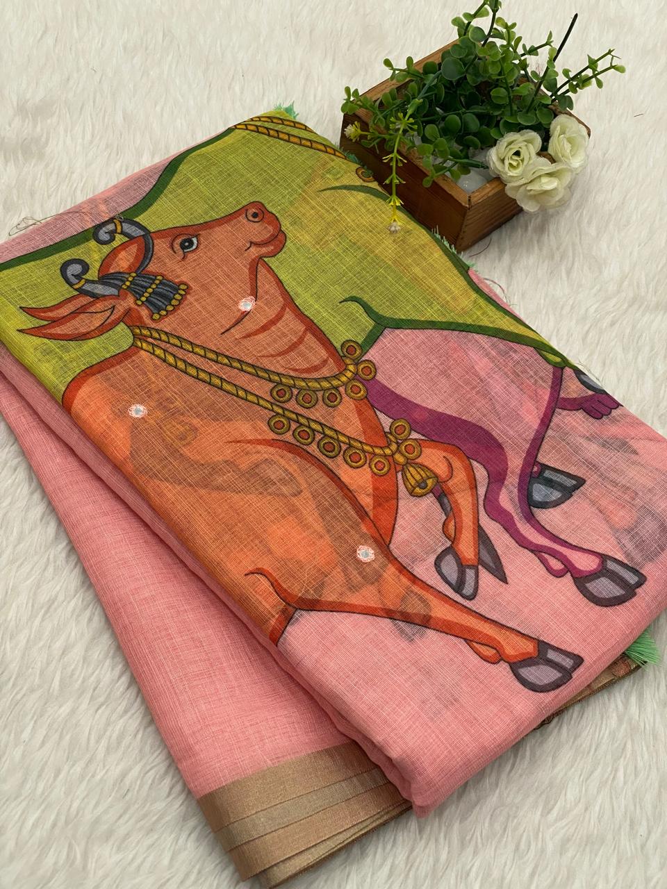 Mirror Work Chanderi Sico Sarees