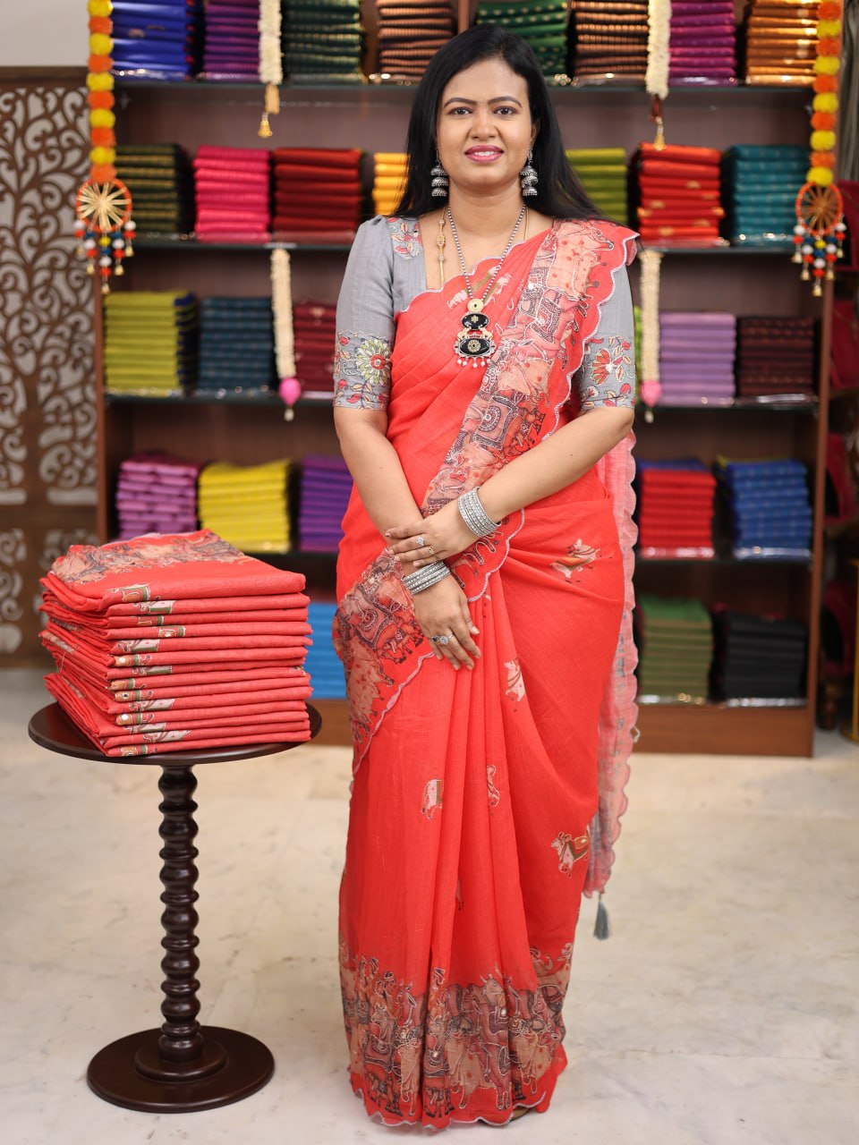 Linen with Mirror Work Saree