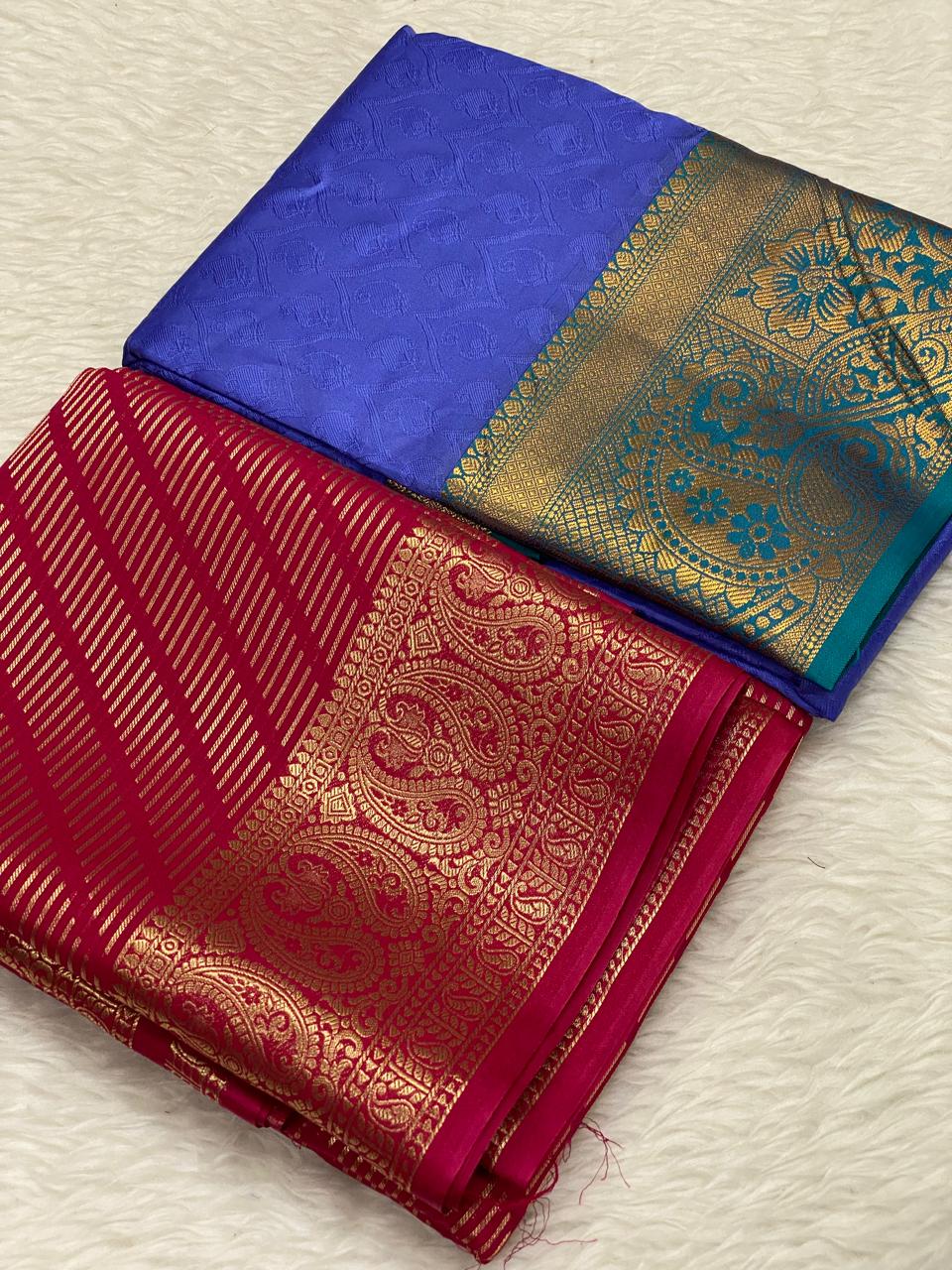 Semi Mysore Crepe Embose Combo Saree