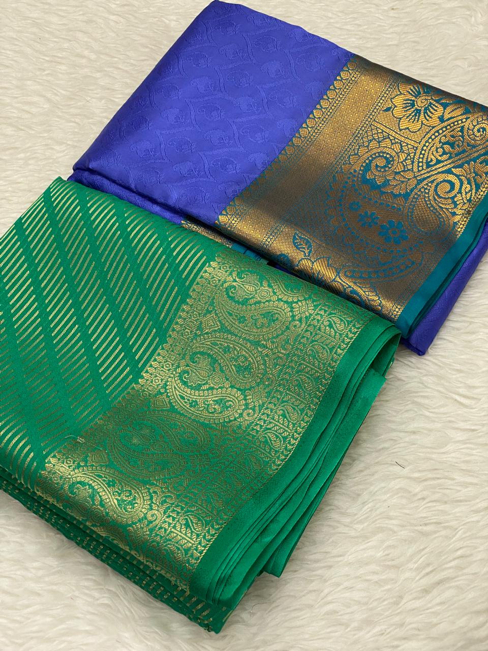 Semi Mysore Crepe Embose Combo Saree