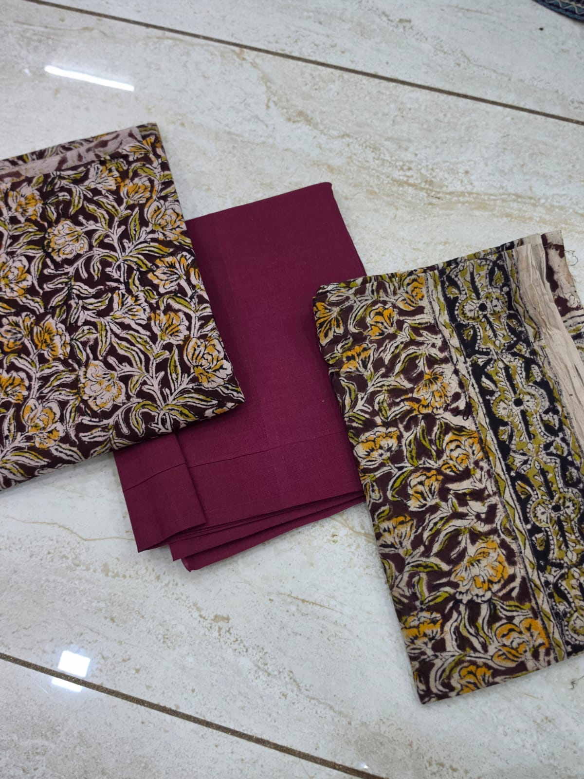 3 pc Unstitched Block Print Plain Salwar Suit