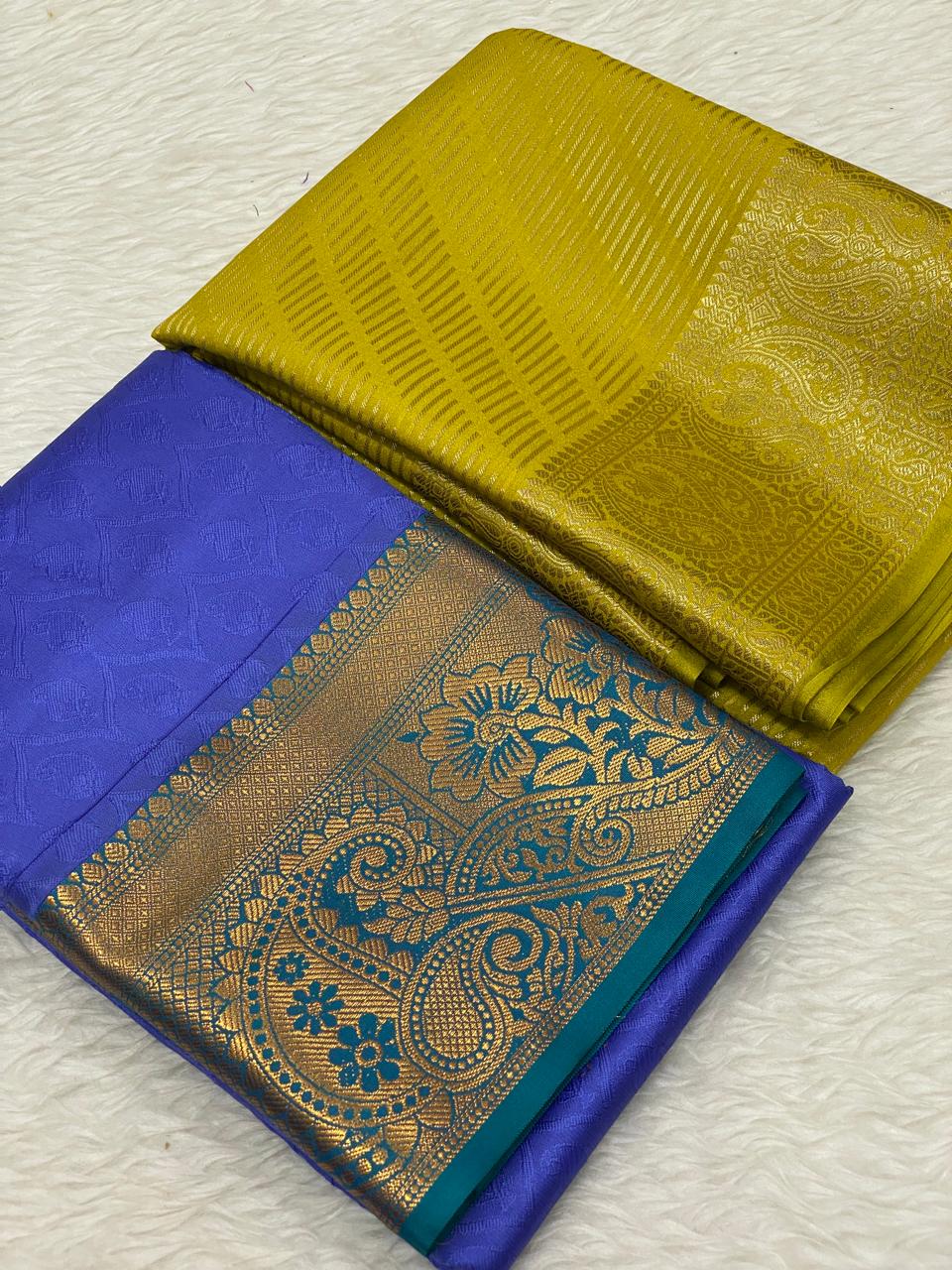 Semi Mysore Crepe Embose Combo Saree