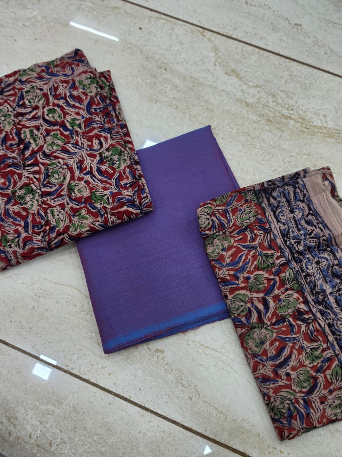 3 pc Unstitched Block Print Plain Salwar Suit
