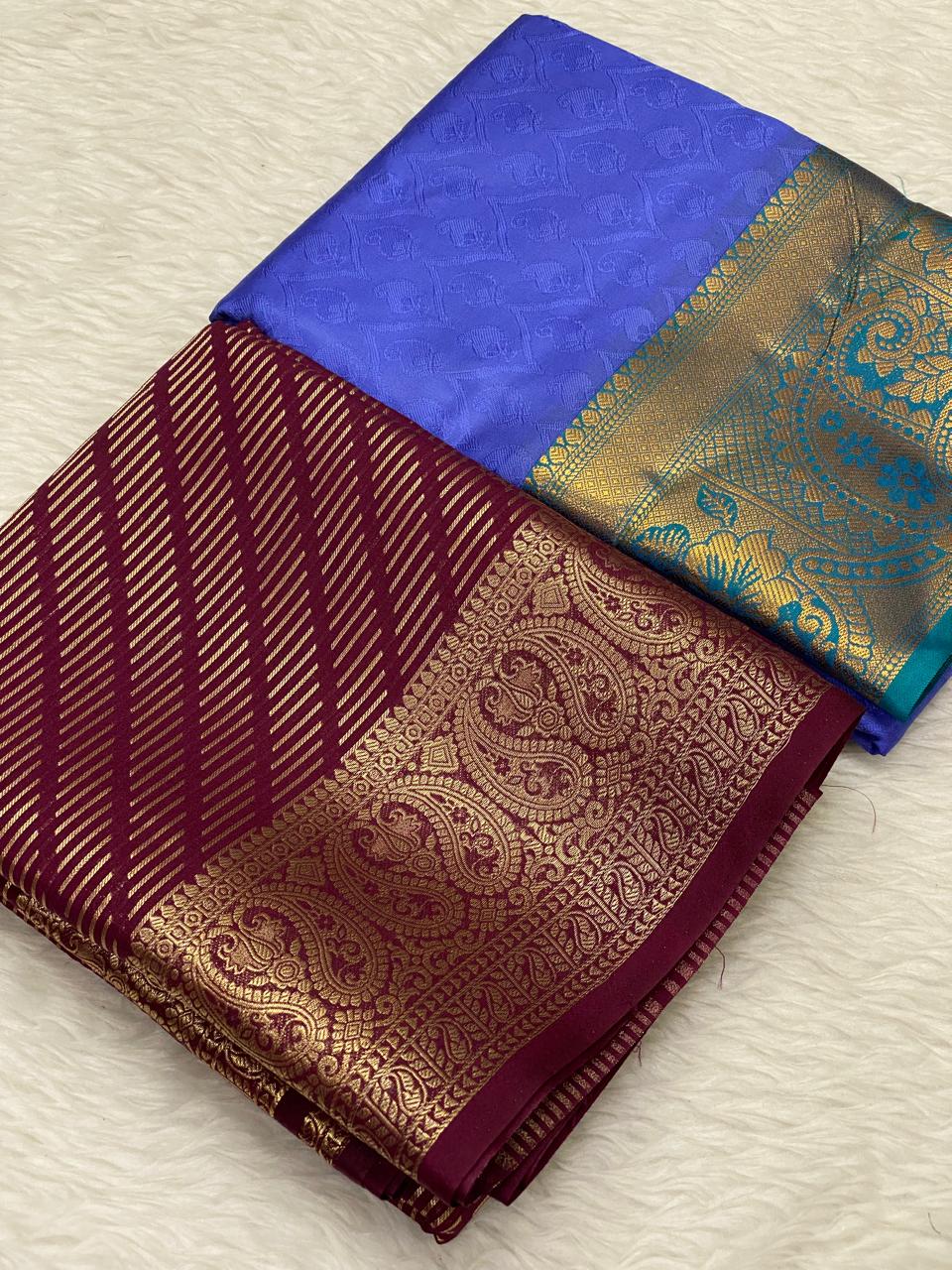 Semi Mysore Crepe Embose Combo Saree