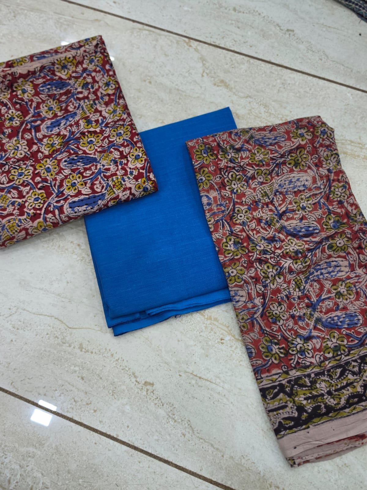 3 pc Unstitched Block Print Plain Salwar Suit