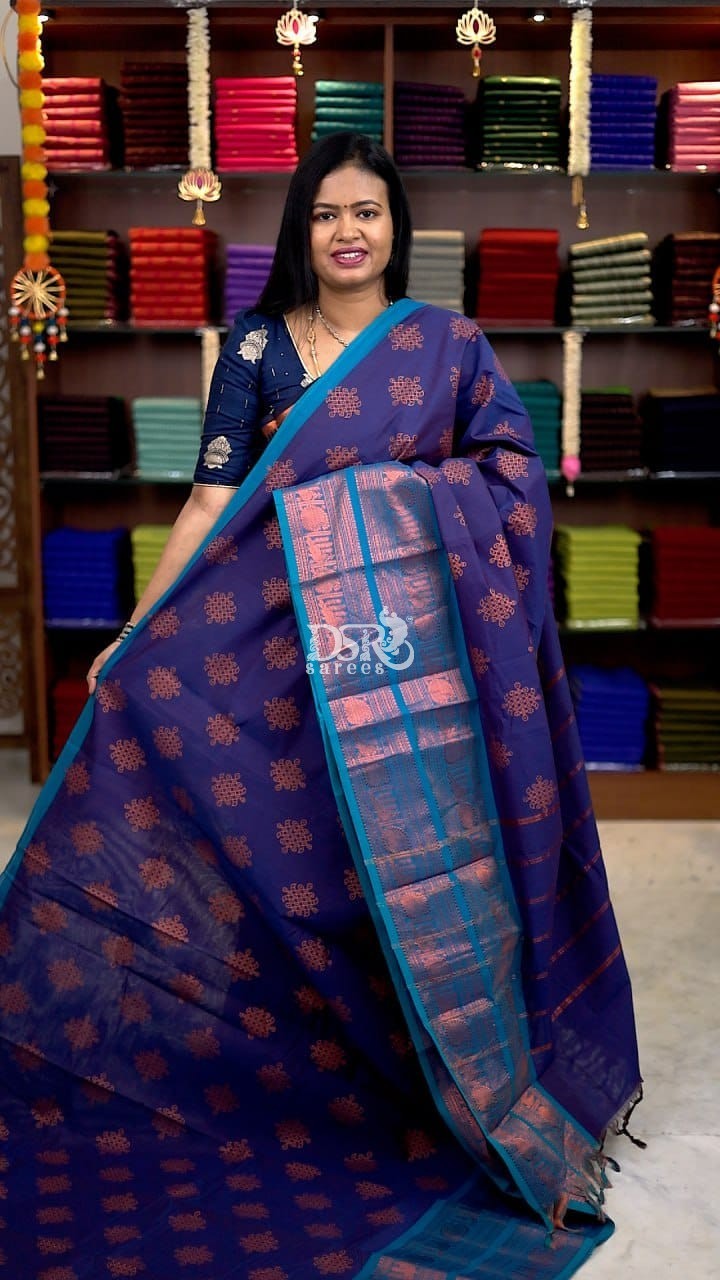 Printed chettinadu cotton saree W/B - vol 1