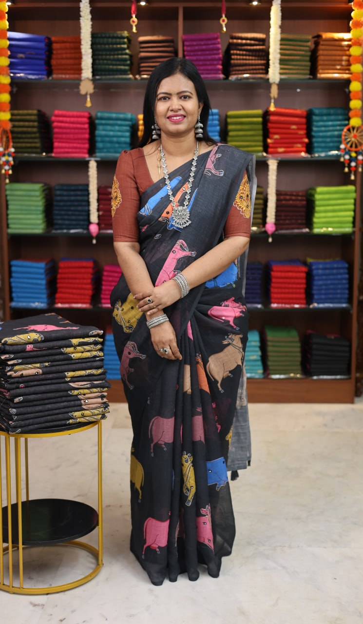 Linen with Mirror Work Saree