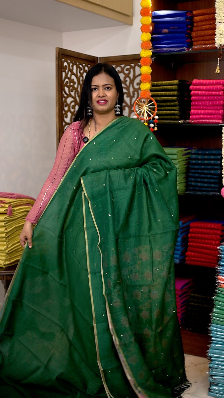 Mirror Work Chanderi Sico Sarees